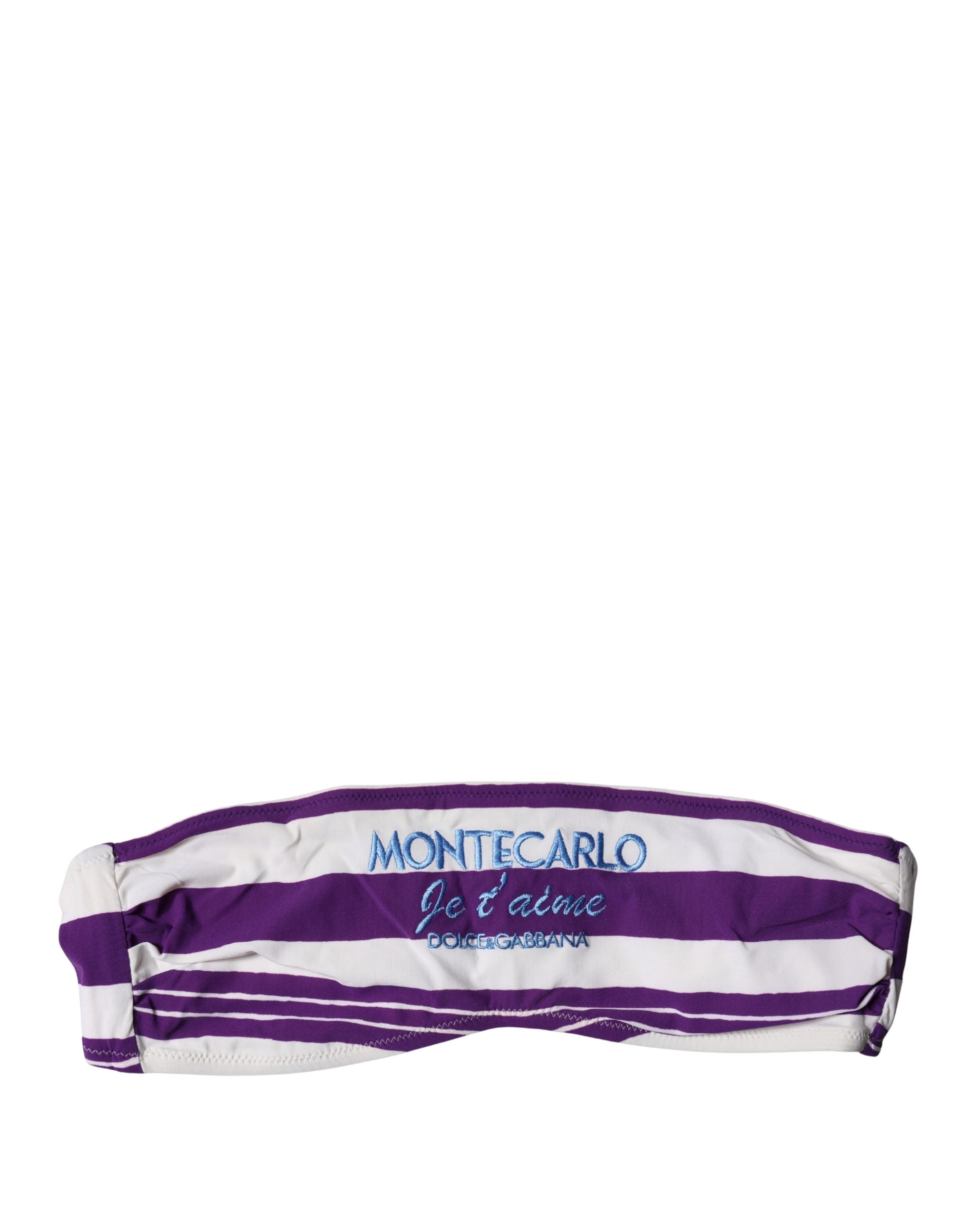 Purple White Stripes Nylon Bandeau Swimwear - ventzia