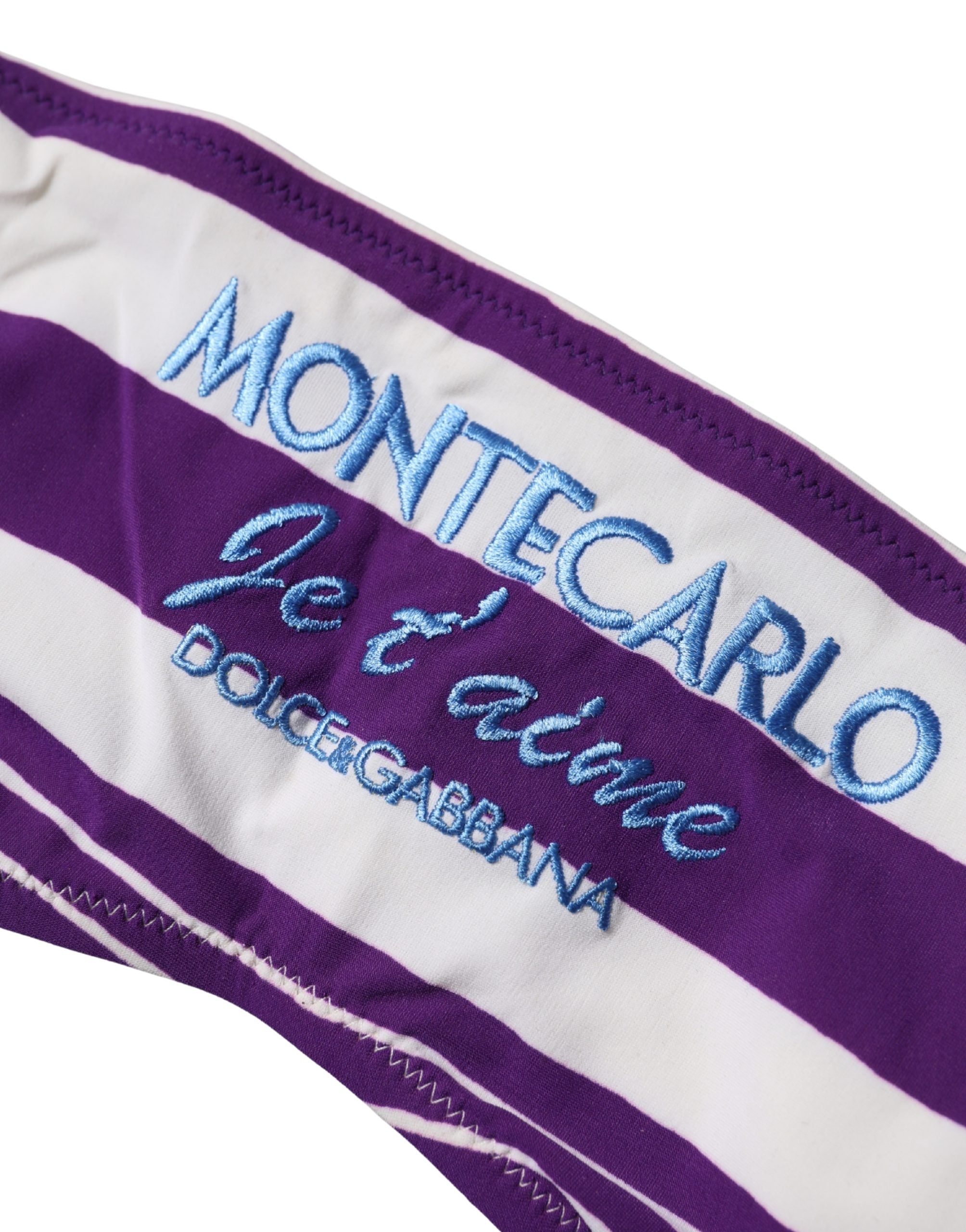 Purple White Stripes Nylon Bandeau Swimwear - ventzia