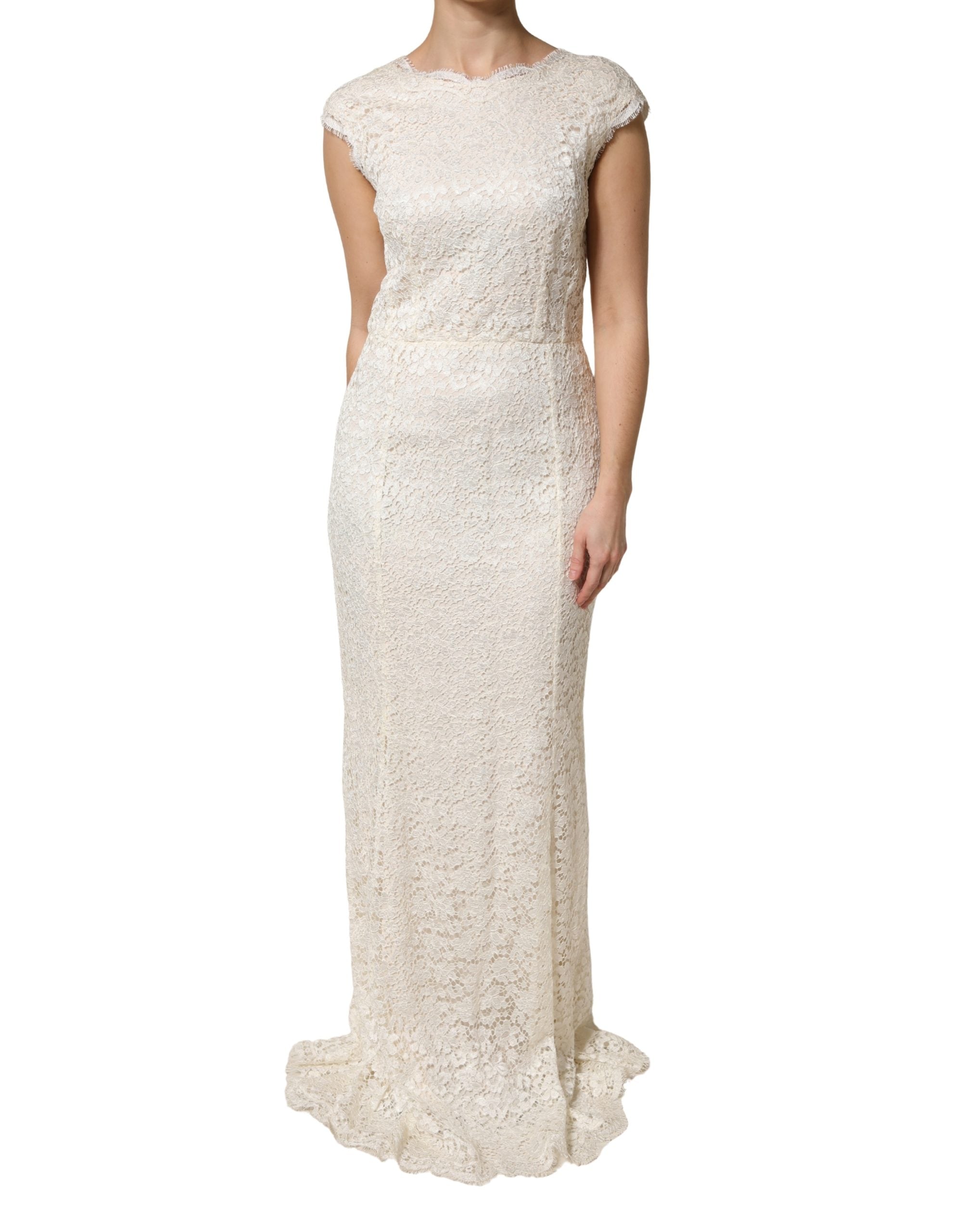 White Lace Viscose Sheath Long Gown Dress - ventzia