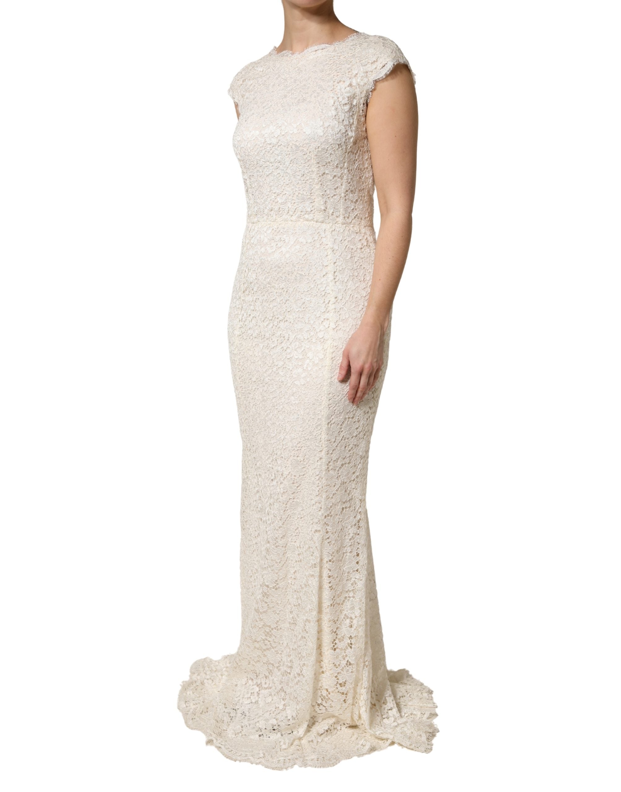 White Lace Viscose Sheath Long Gown Dress - ventzia