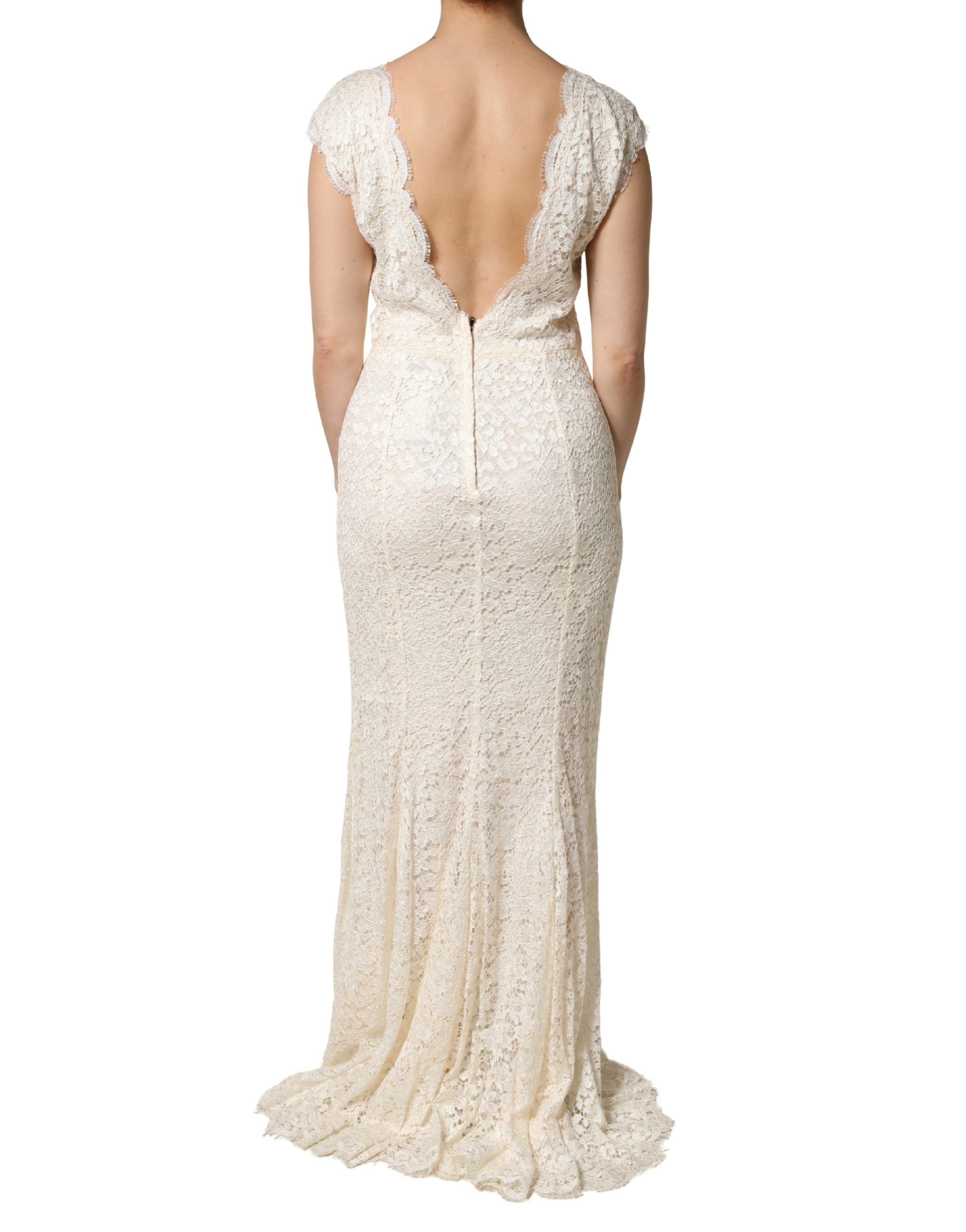 White Lace Viscose Sheath Long Gown Dress - ventzia