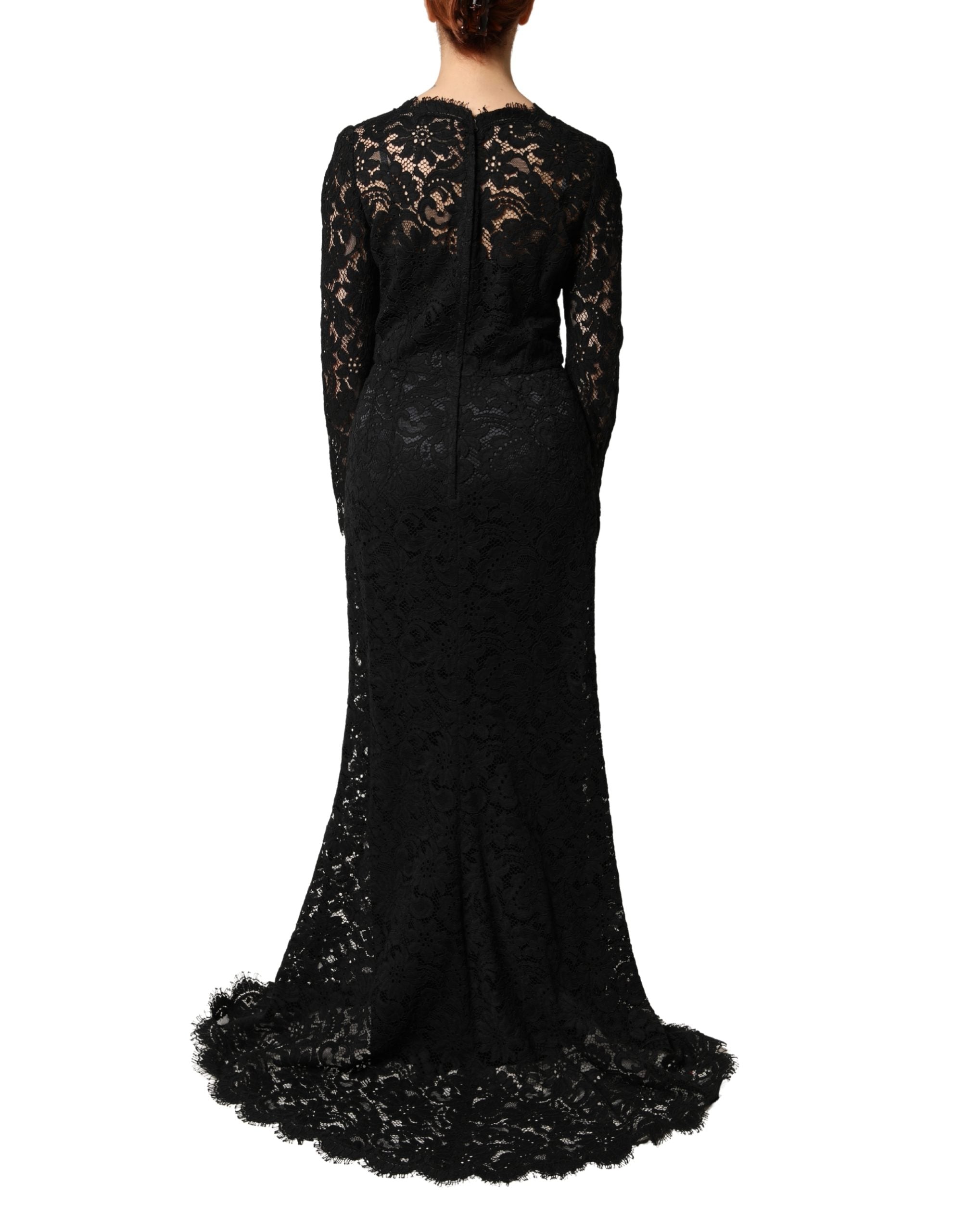 Black Lace Long Sleeves Cotton Maxi Dress - ventzia