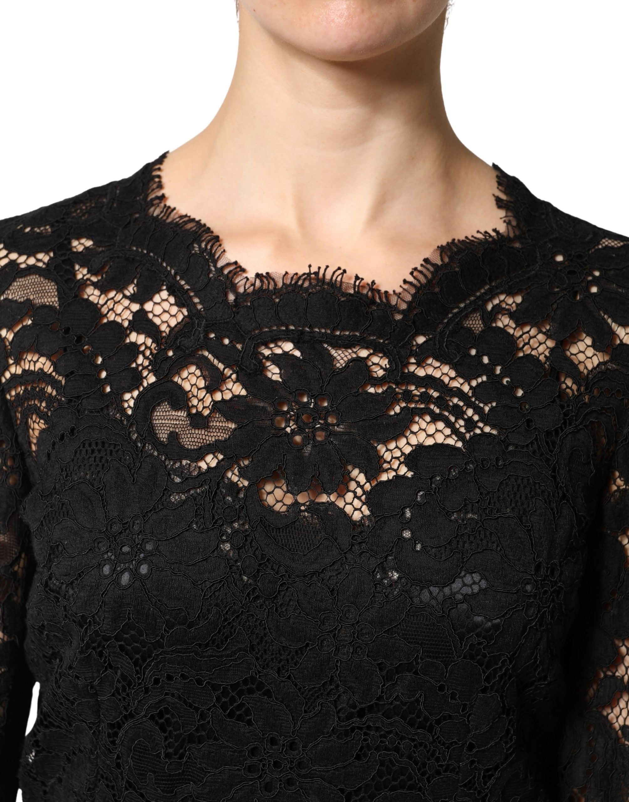 Black Lace Long Sleeves Cotton Maxi Dress - ventzia
