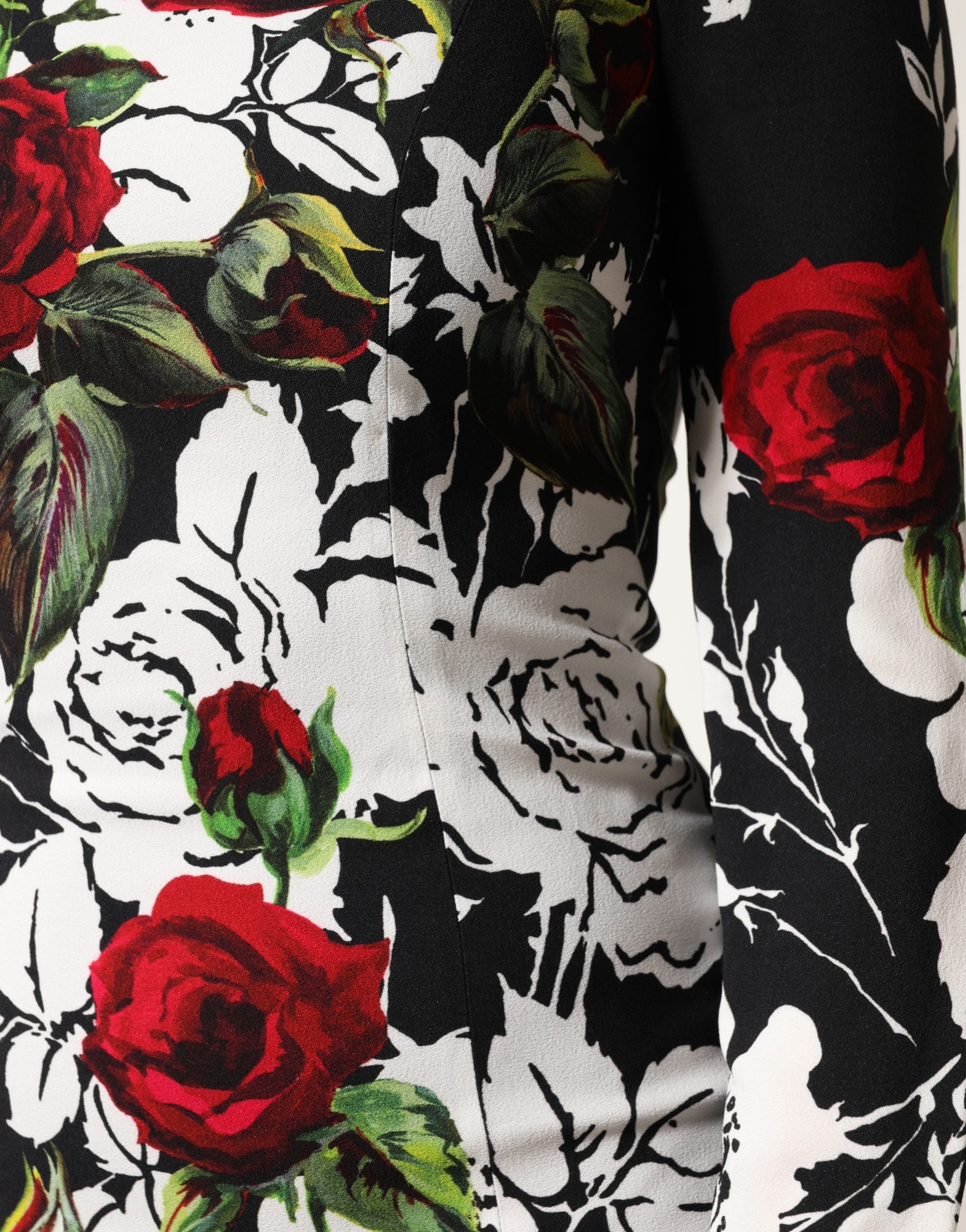 Black Floral Viscose Bodycon Long Gown Dress - ventzia
