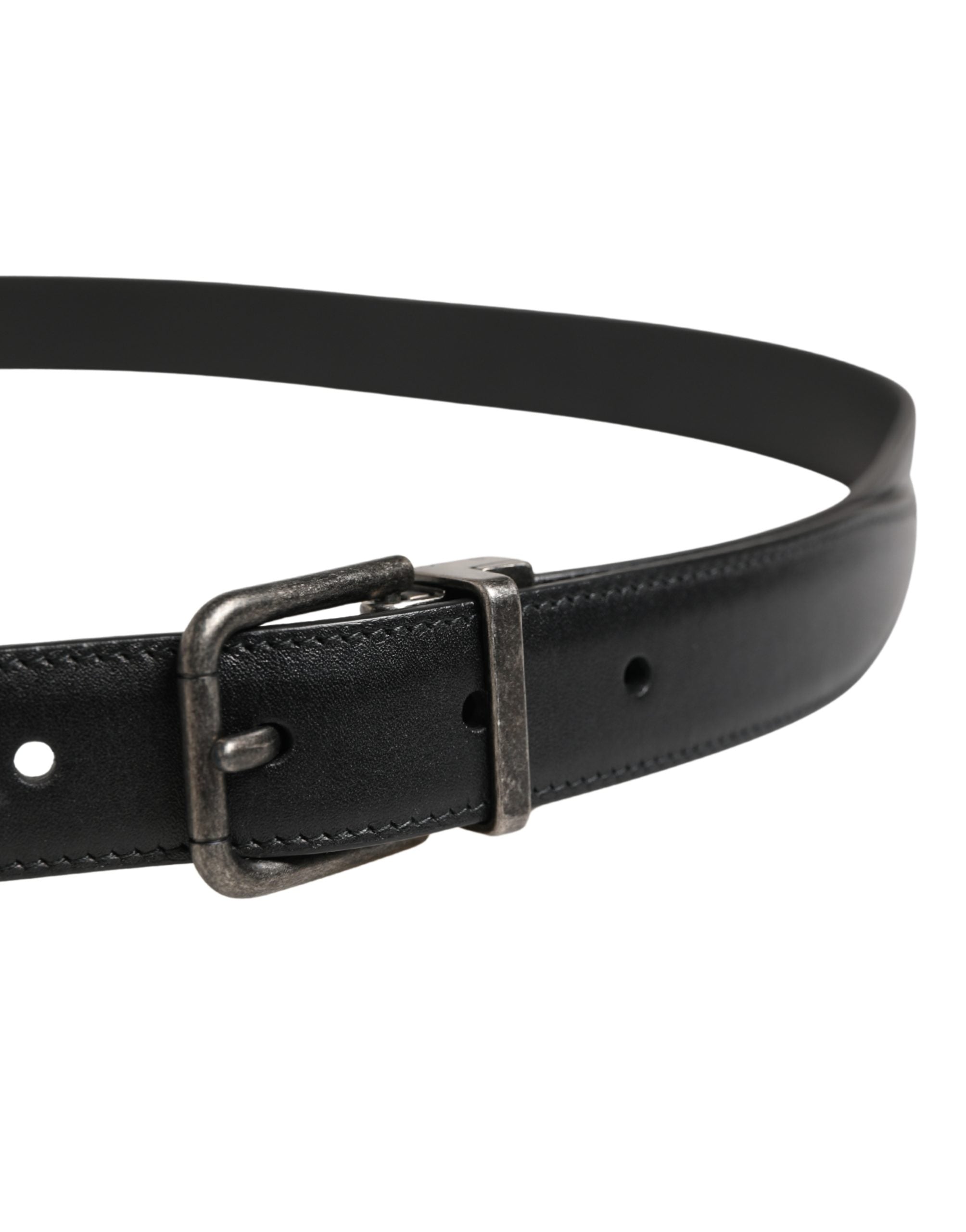 Men Black Classic Leather Metal Buckle Belt - ventzia