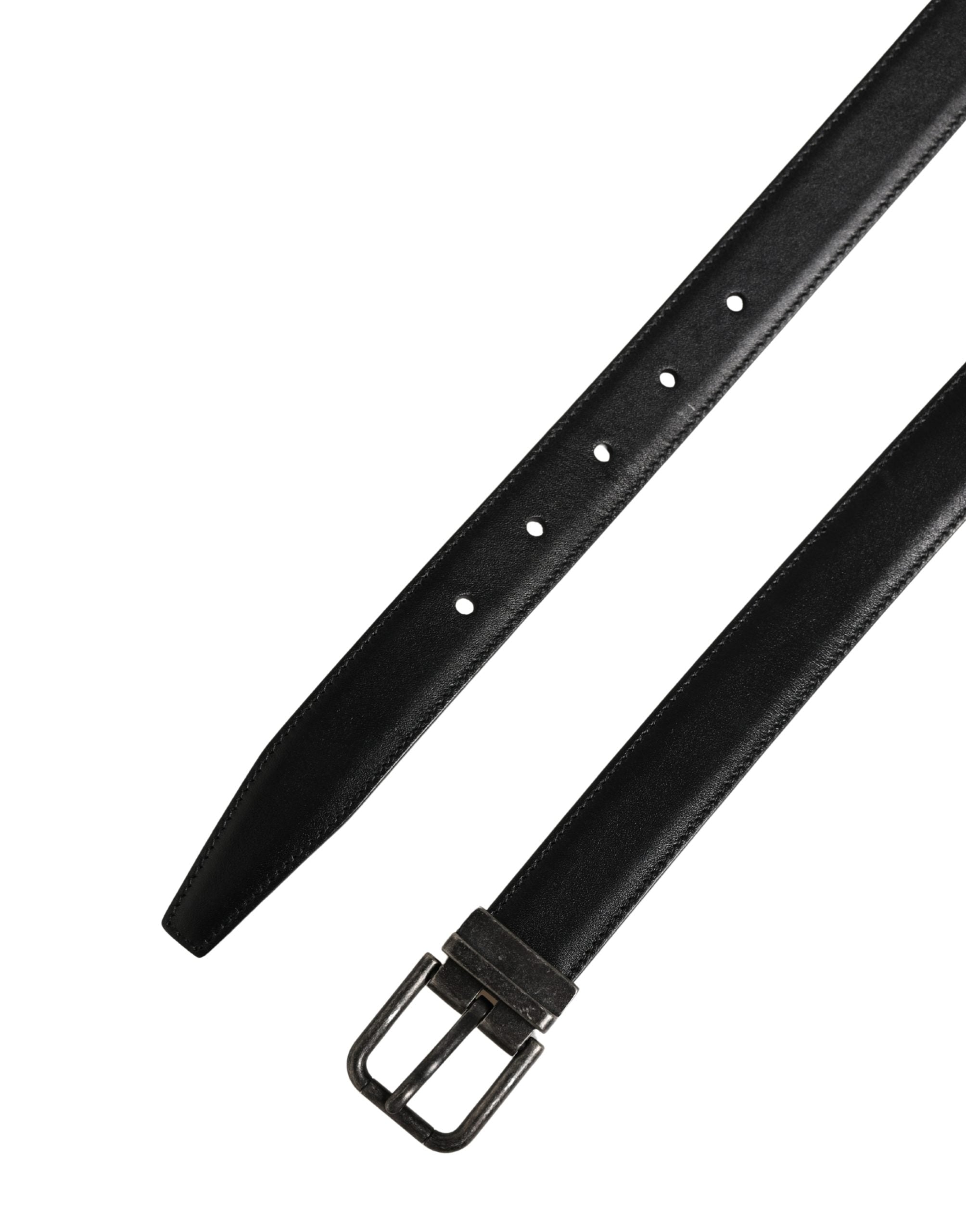 Men Black Classic Leather Metal Buckle Belt - ventzia