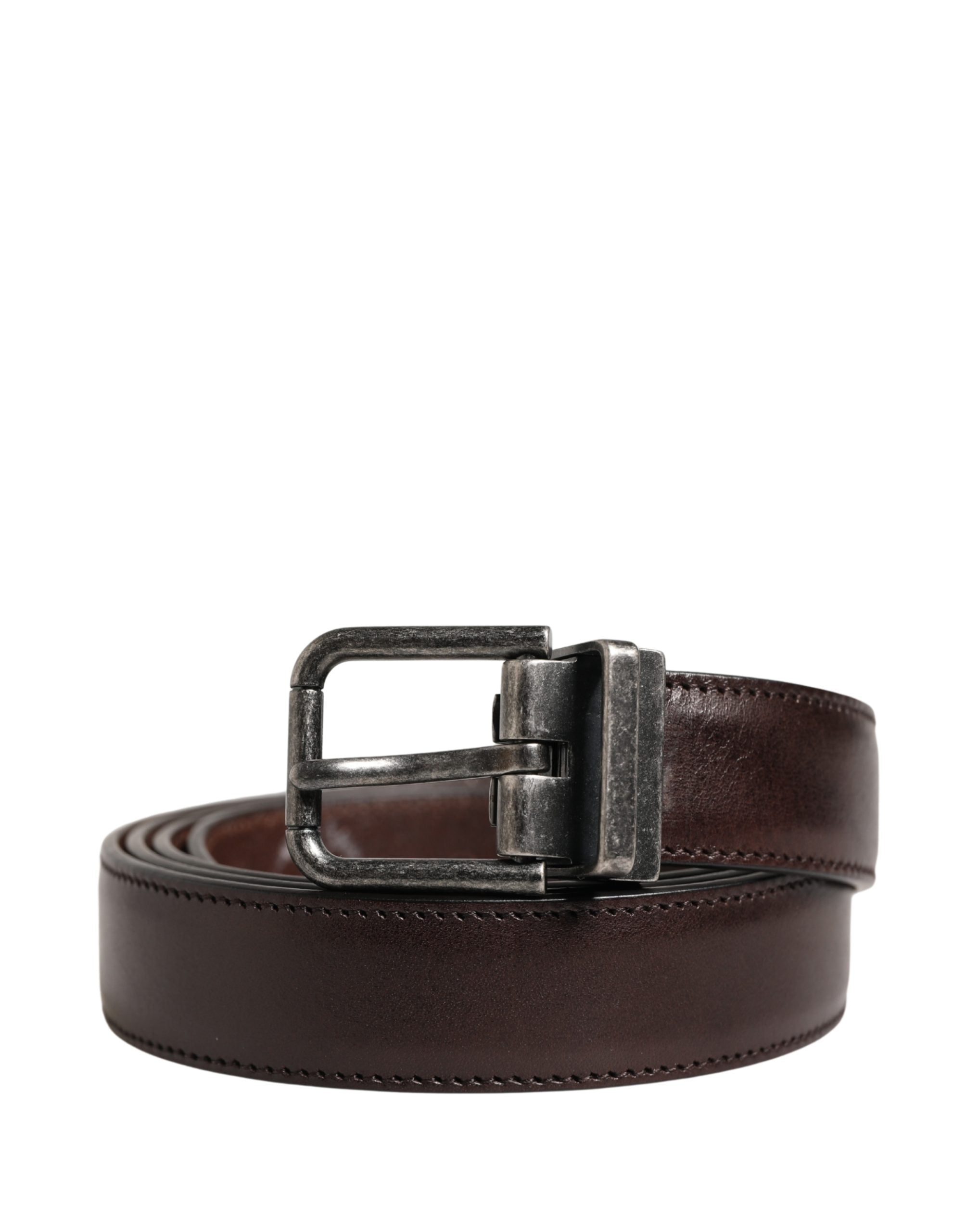 Men Brown Classic Leather Metal Buckle Belt - ventzia