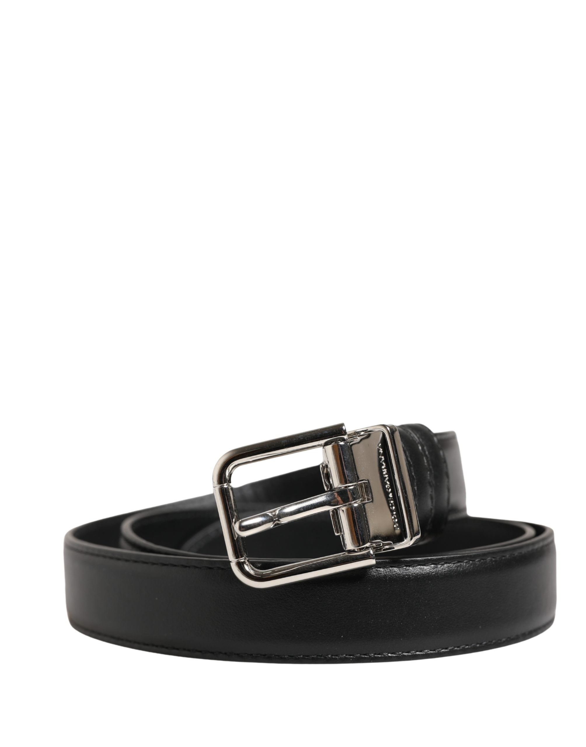 Men Black Classic Leather Metal Buckle Belt - ventzia