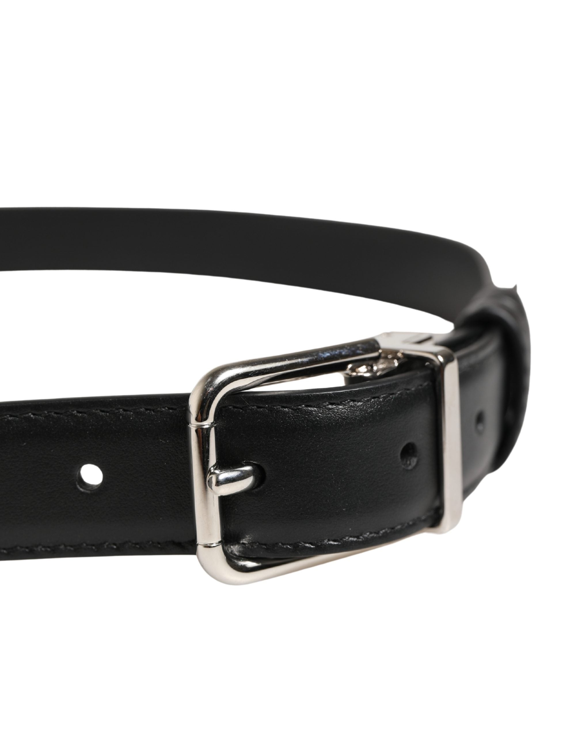 Men Black Classic Leather Metal Buckle Belt - ventzia