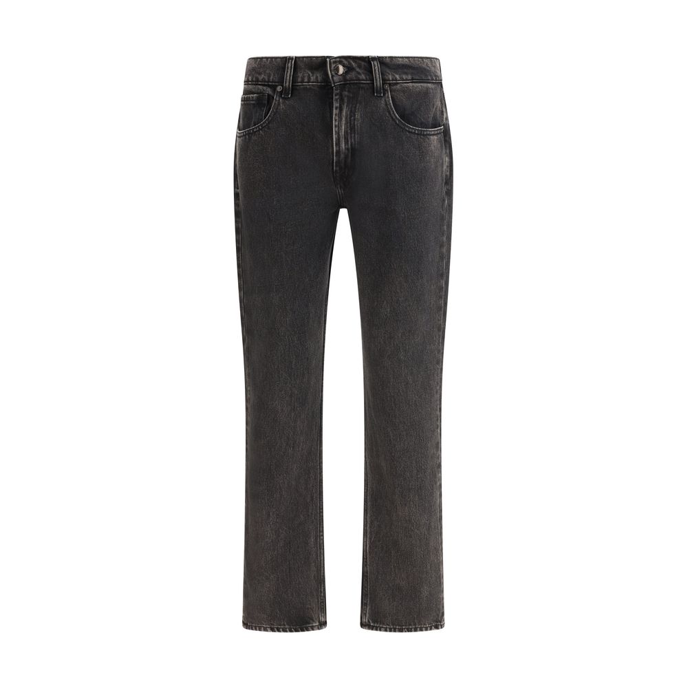 Black Cotton Straight-Leg Jeans - ventzia