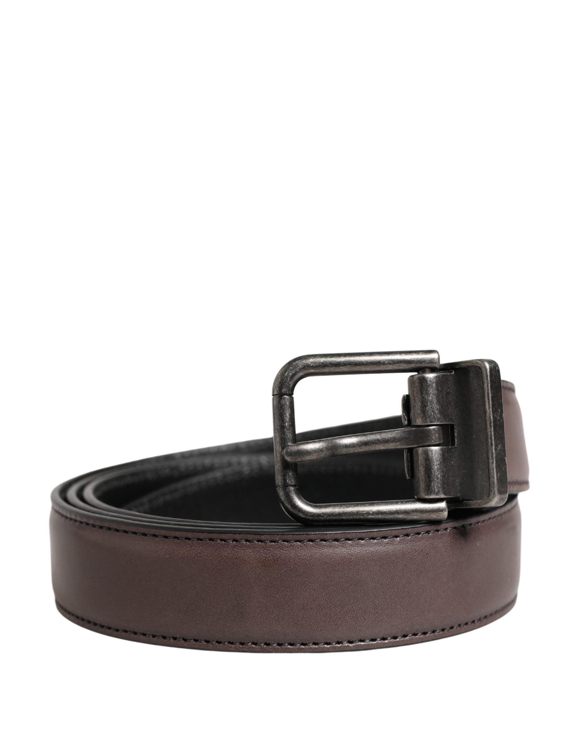 Men Brown Classic Leather Metal Buckle Belt - ventzia