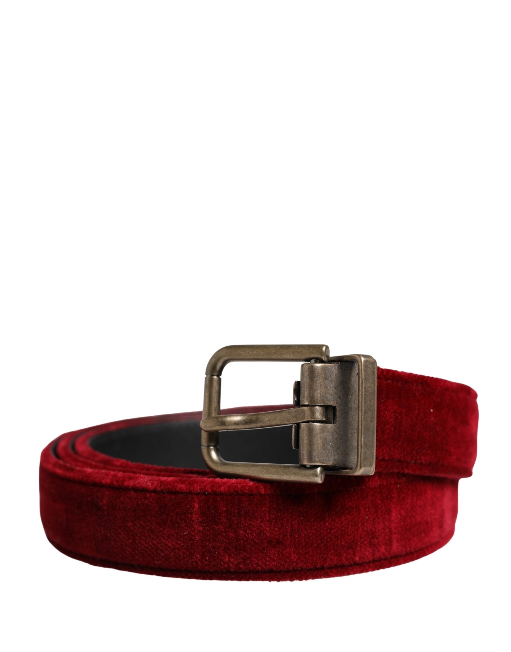 Men Burgundy Velvet Cotton Metal Buckle Belt - ventzia