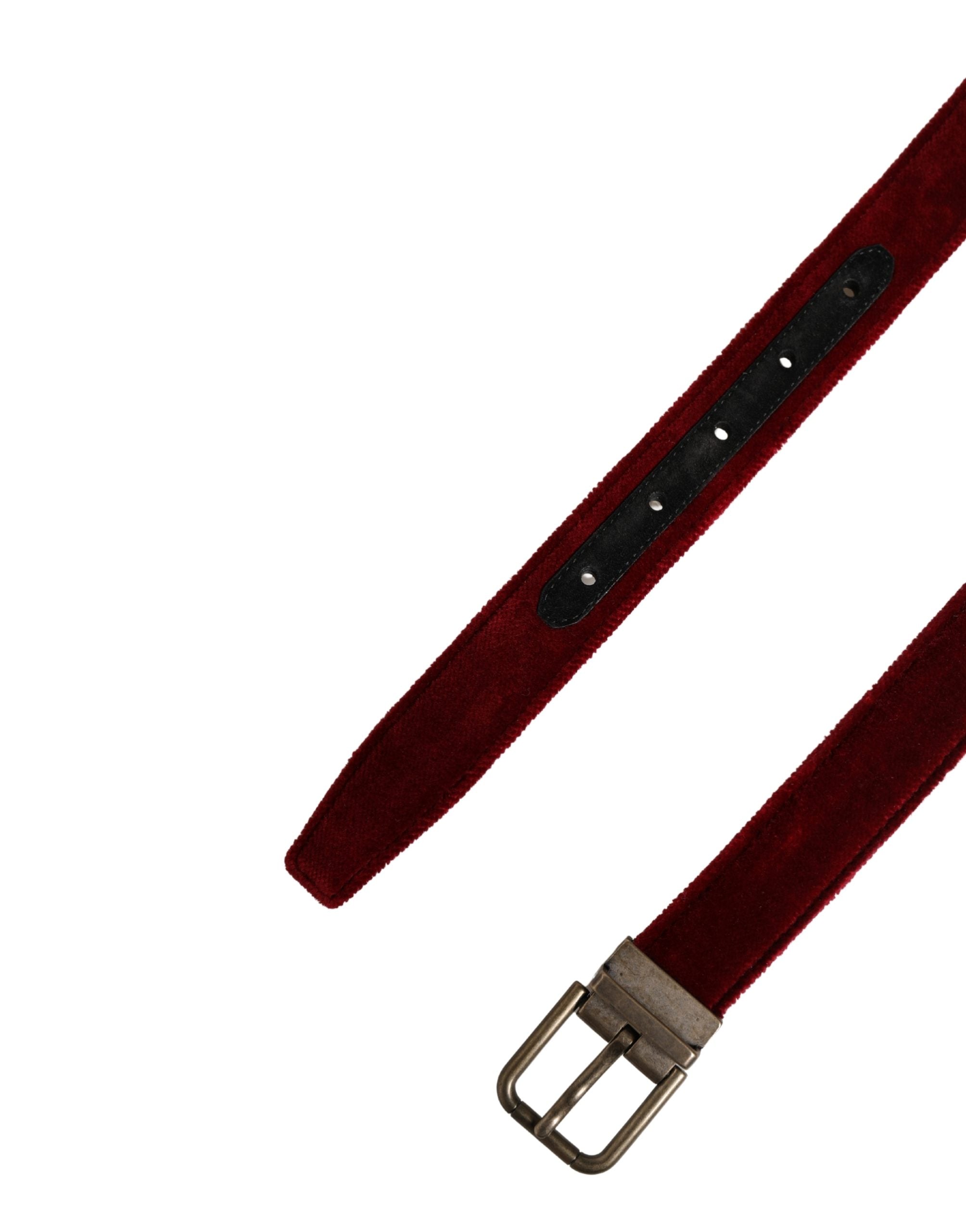 Men Burgundy Velvet Cotton Metal Buckle Belt - ventzia