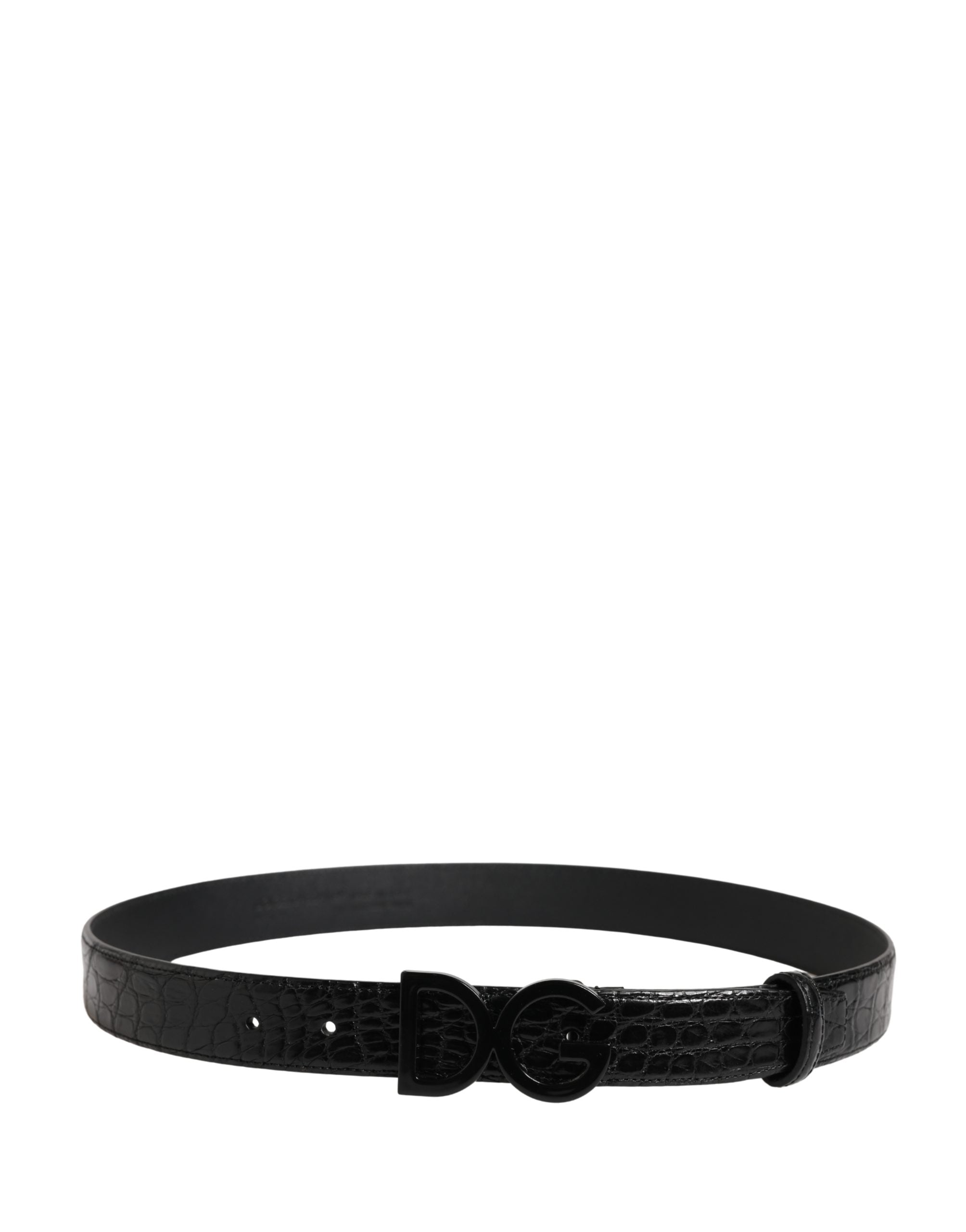 Men Black Exotic Leather Logo Buckle Belt - ventzia