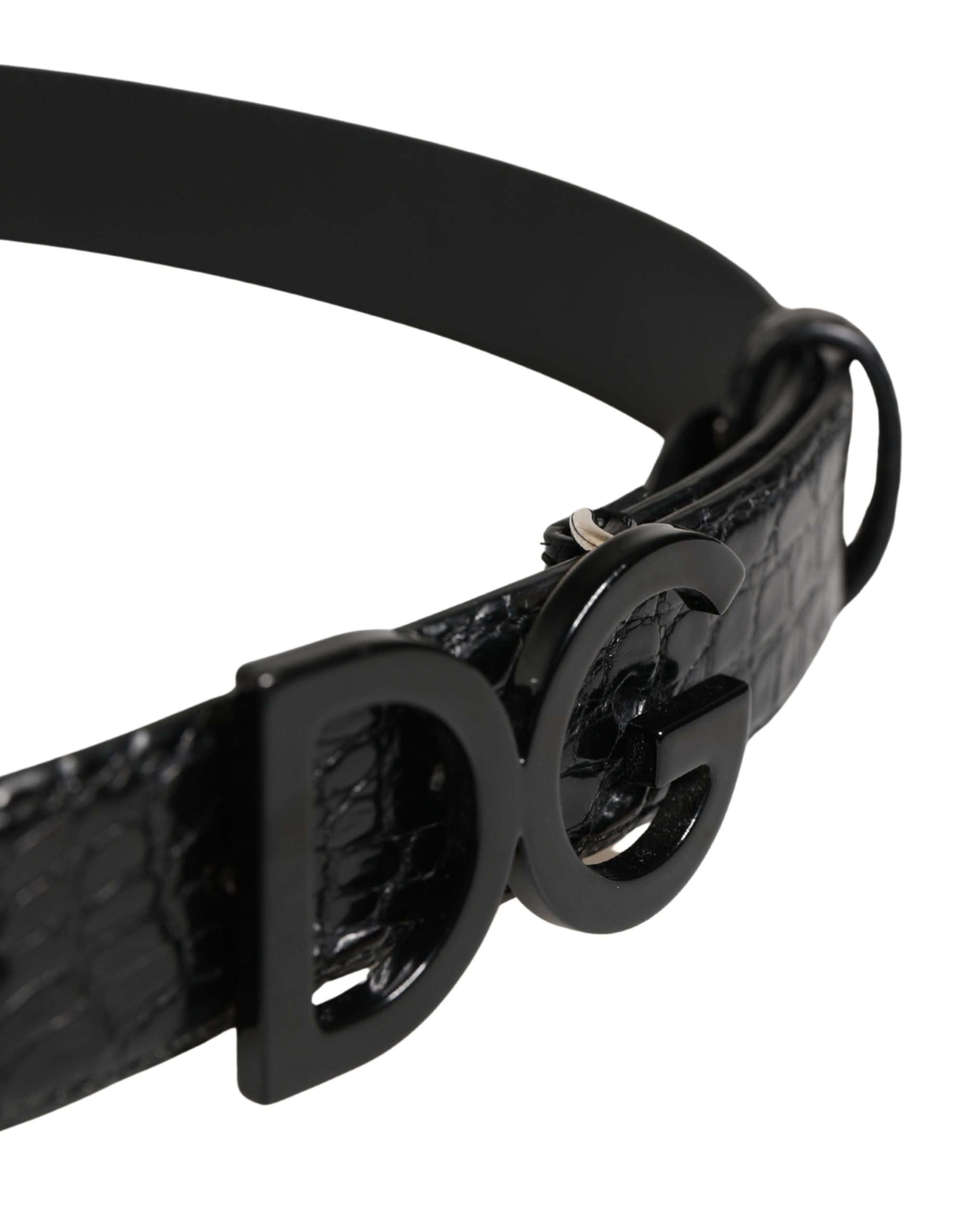 Men Black Exotic Leather Logo Buckle Belt - ventzia