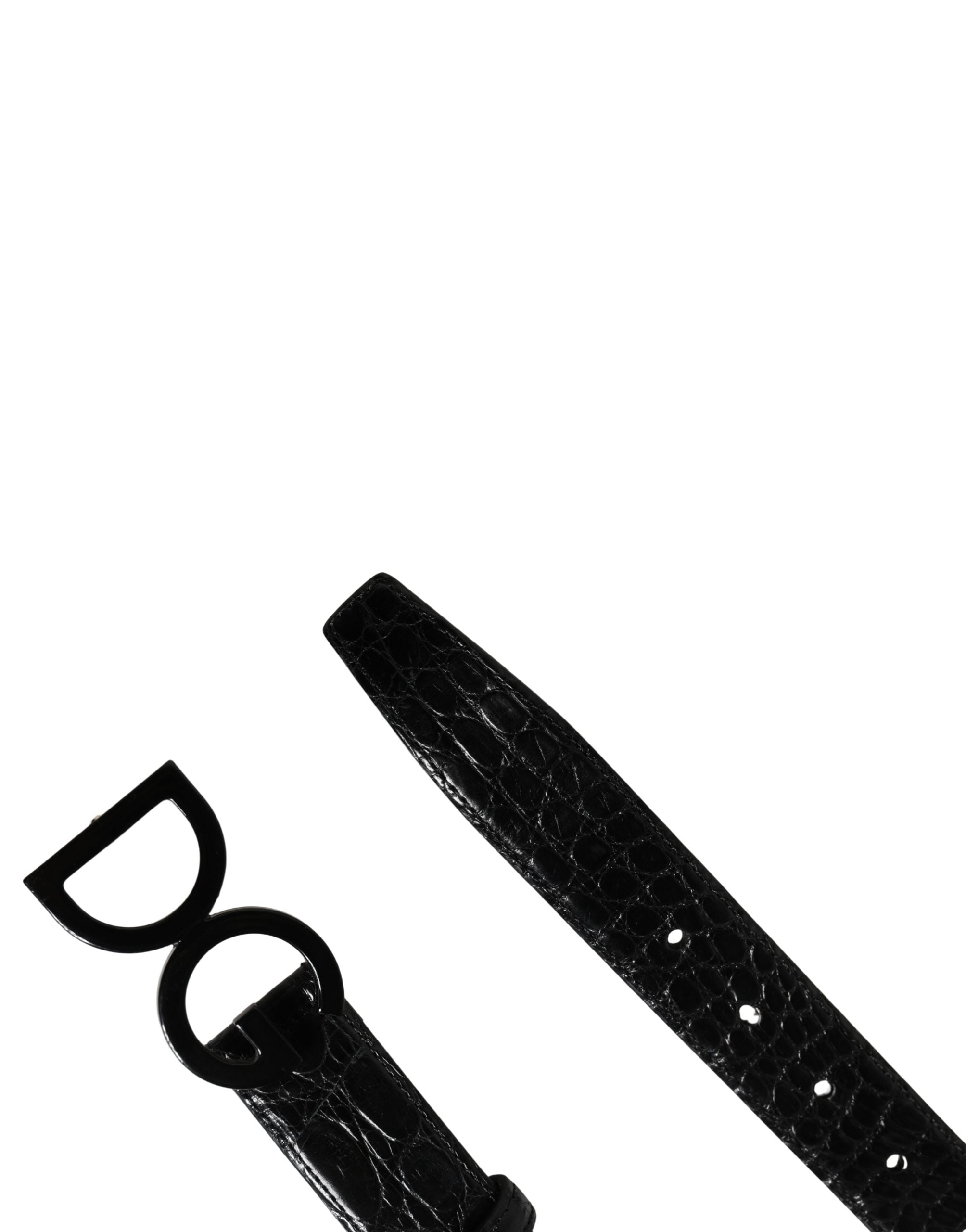 Men Black Exotic Leather Logo Buckle Belt - ventzia