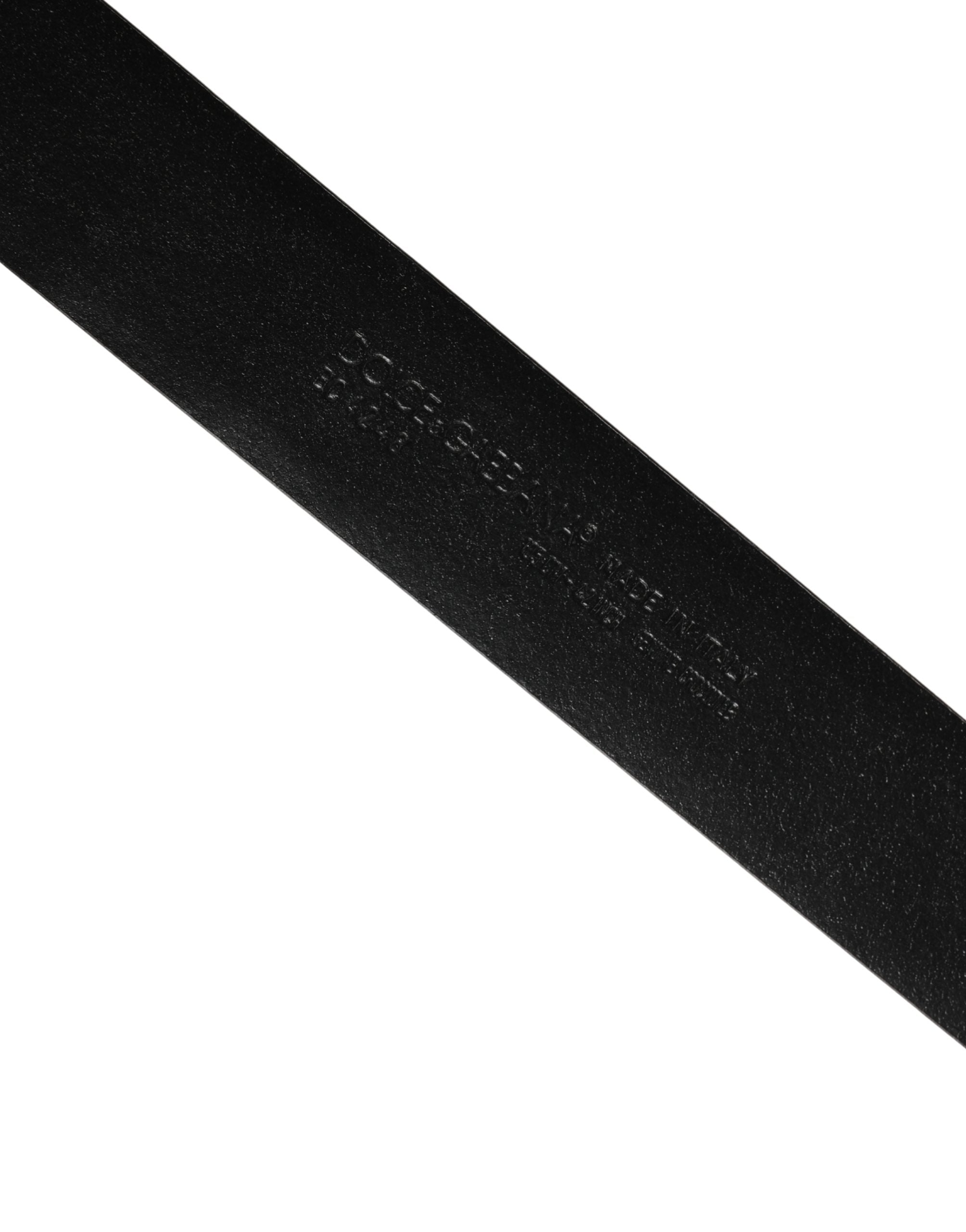 Men Black Exotic Leather Logo Buckle Belt - ventzia