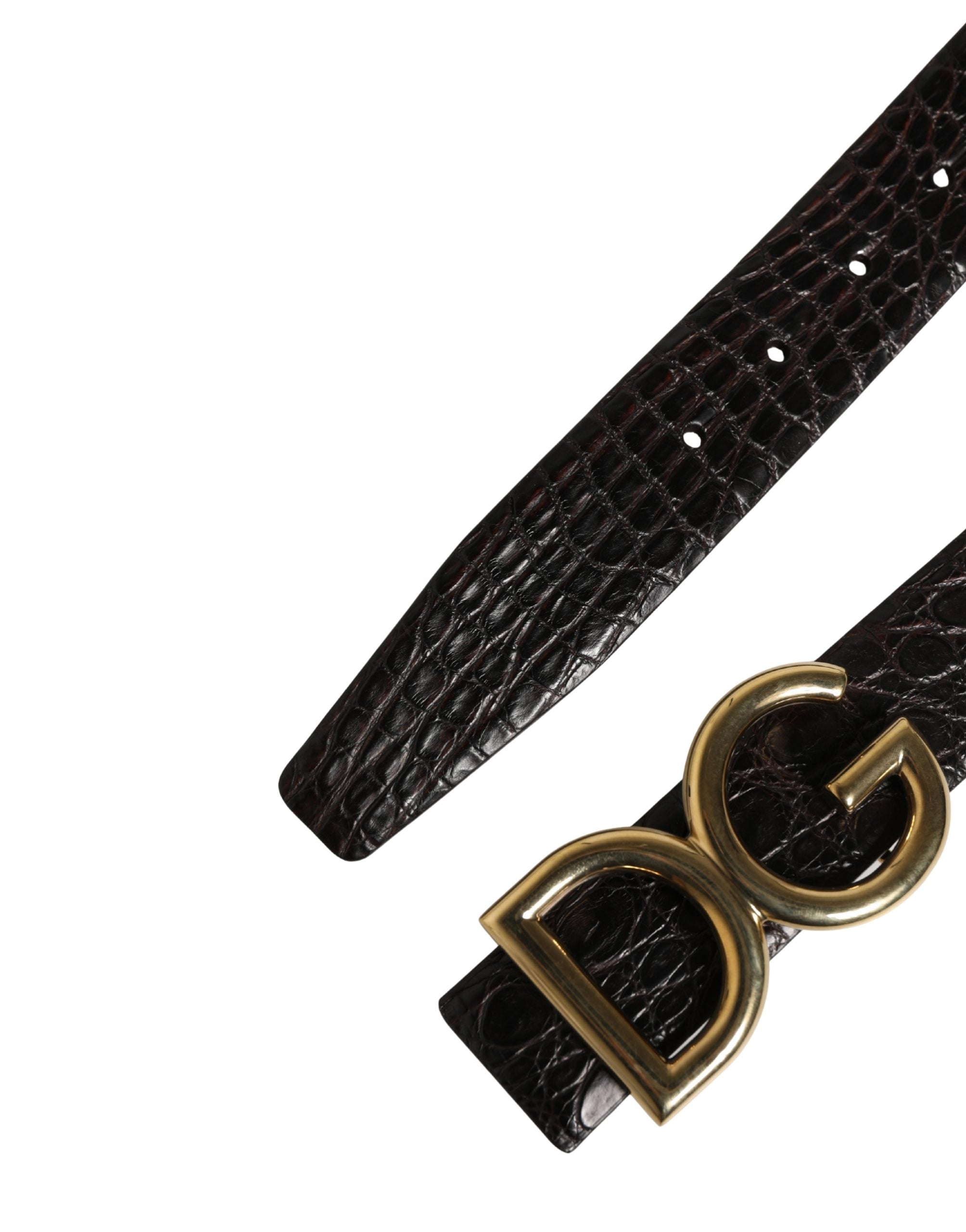 Men Black Exotic Leather Logo Buckle Belt - ventzia