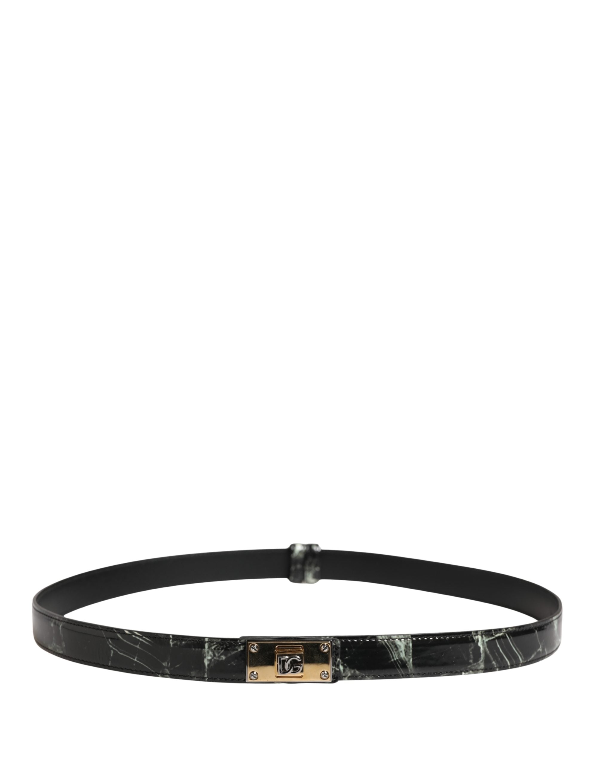 Men Black Marble Leather DG Logo Buckle Belt - ventzia