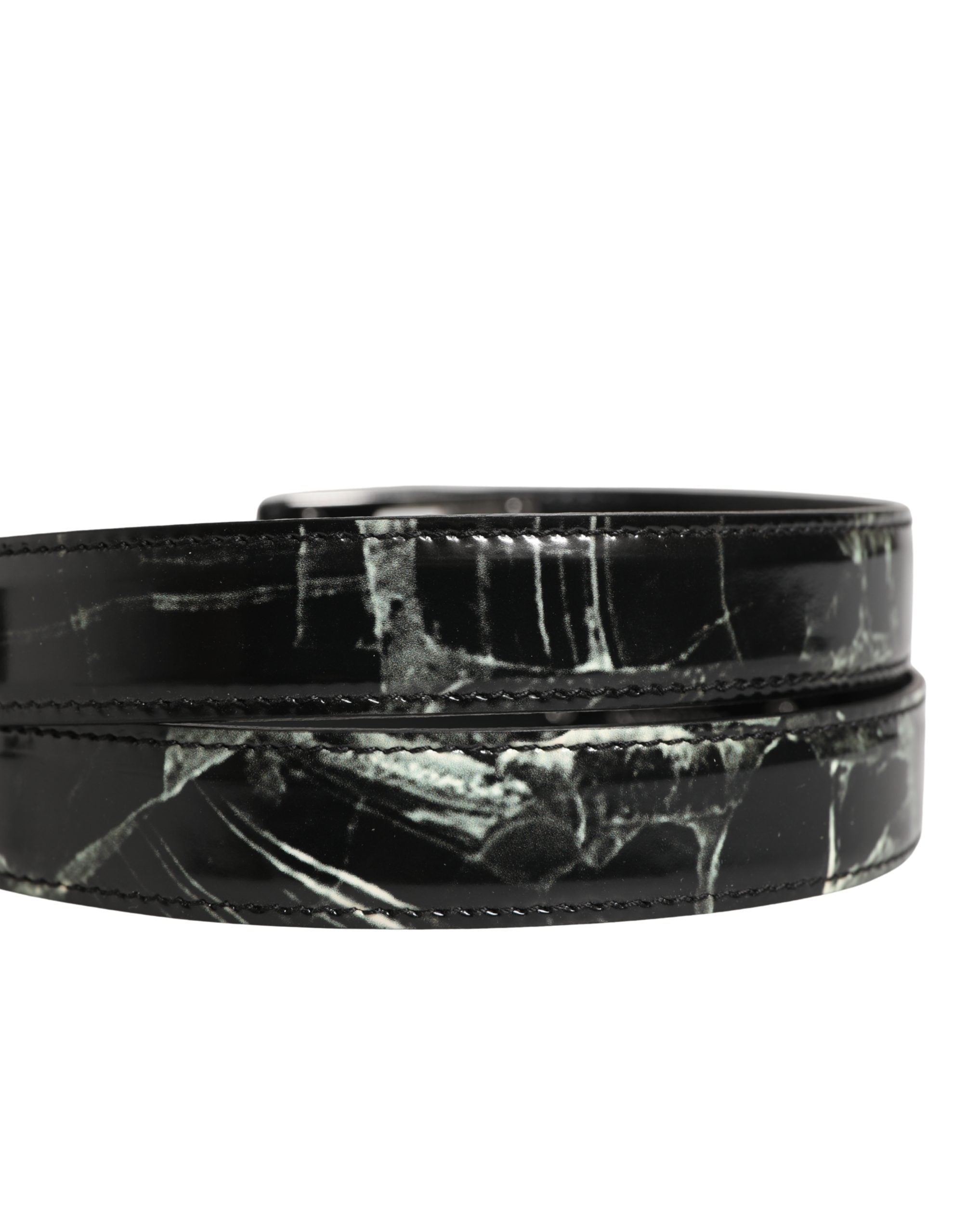 Men Black Marble Leather DG Logo Buckle Belt - ventzia