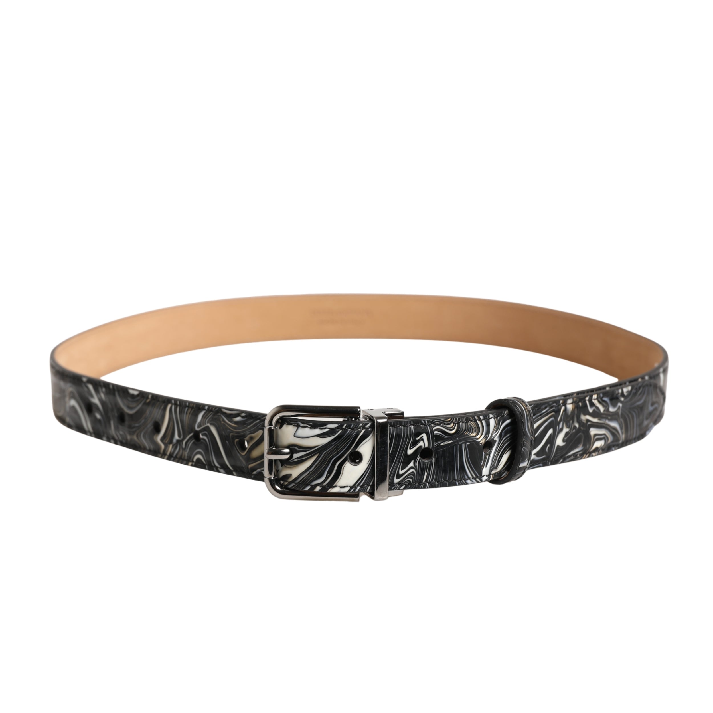 Men Black Marble Leather Metal Buckle Belt - ventzia