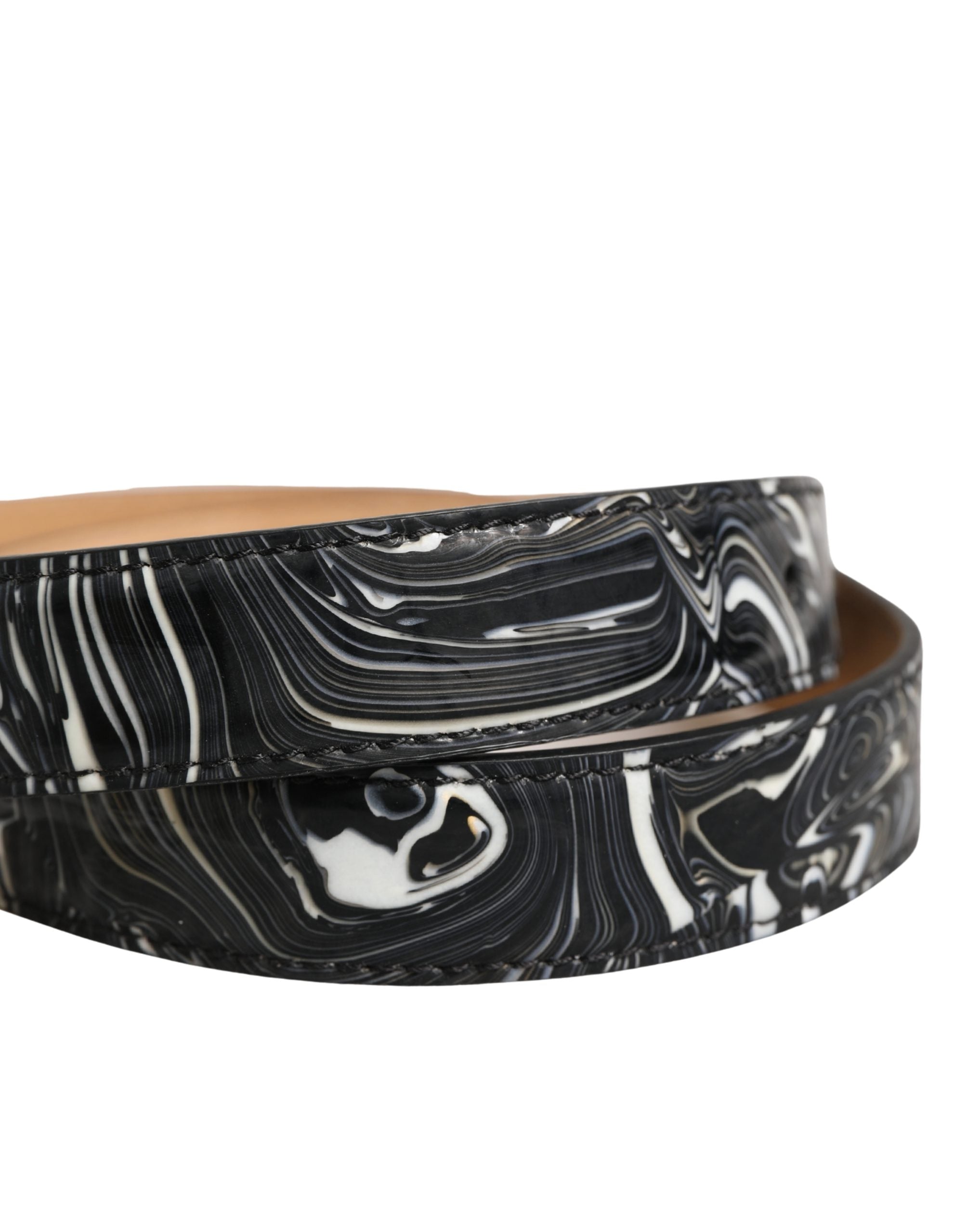 Men Black Marble Leather Metal Buckle Belt - ventzia