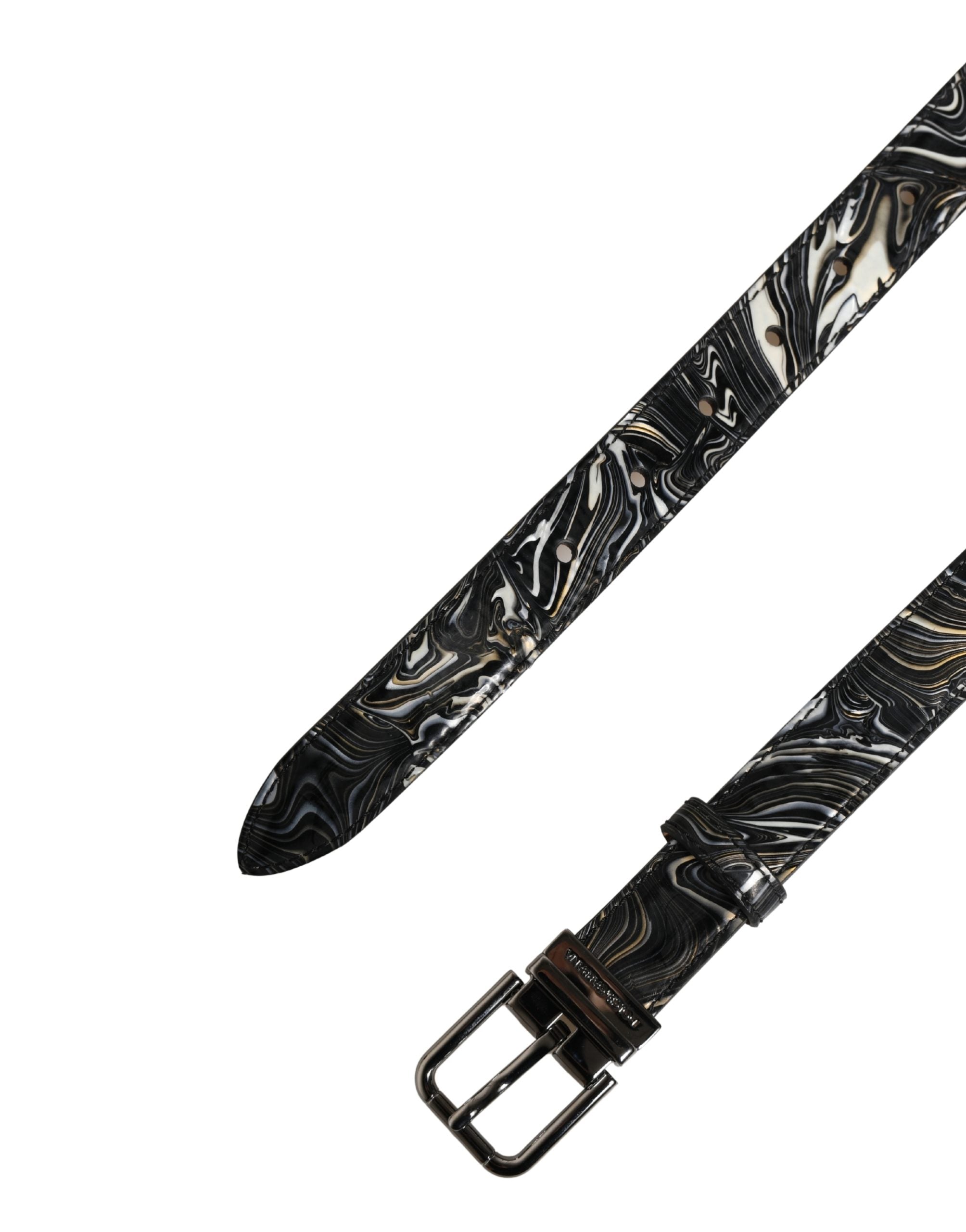 Men Black Marble Leather Metal Buckle Belt - ventzia