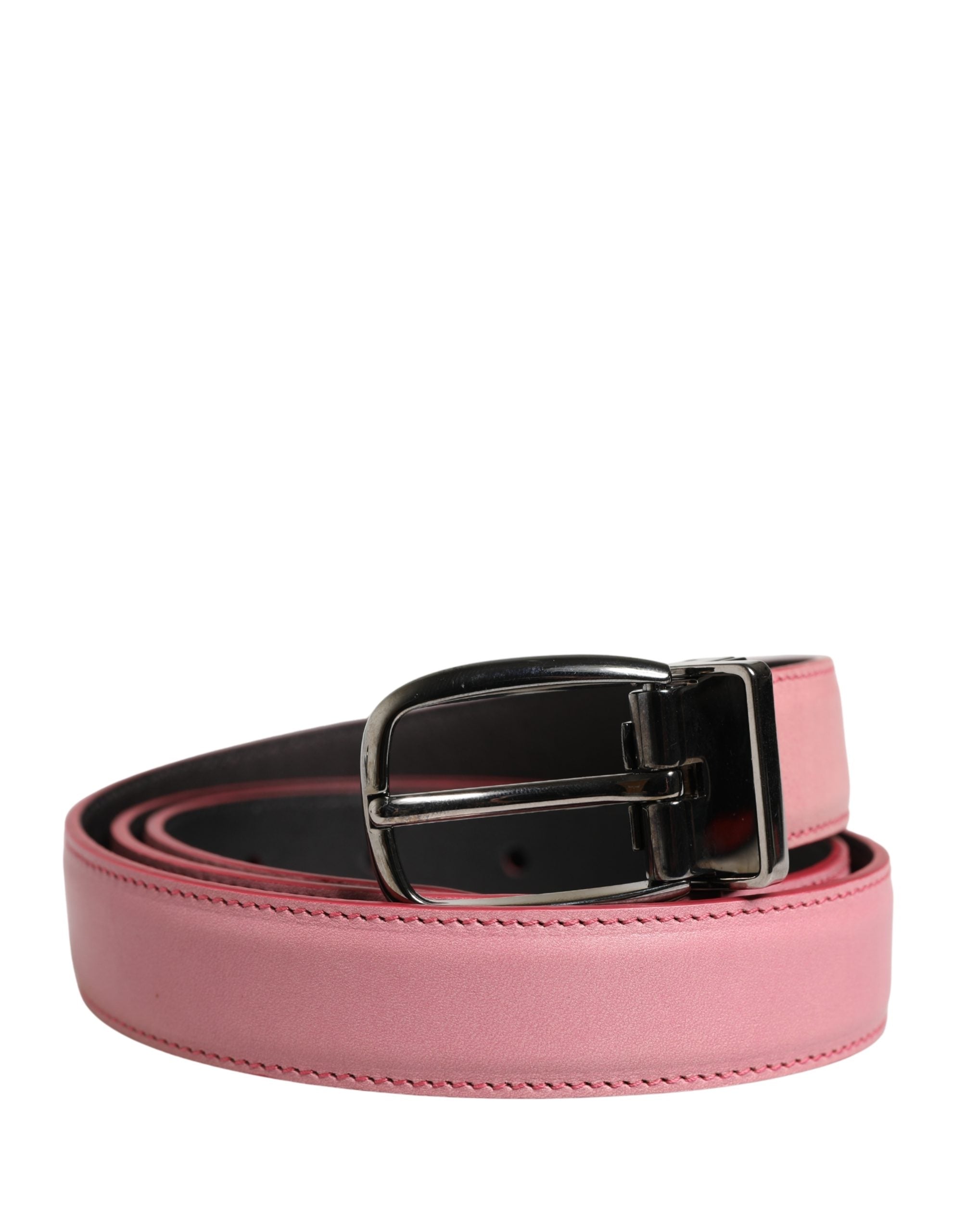 Men Pink Classic Leather Metal Buckle Belt - ventzia