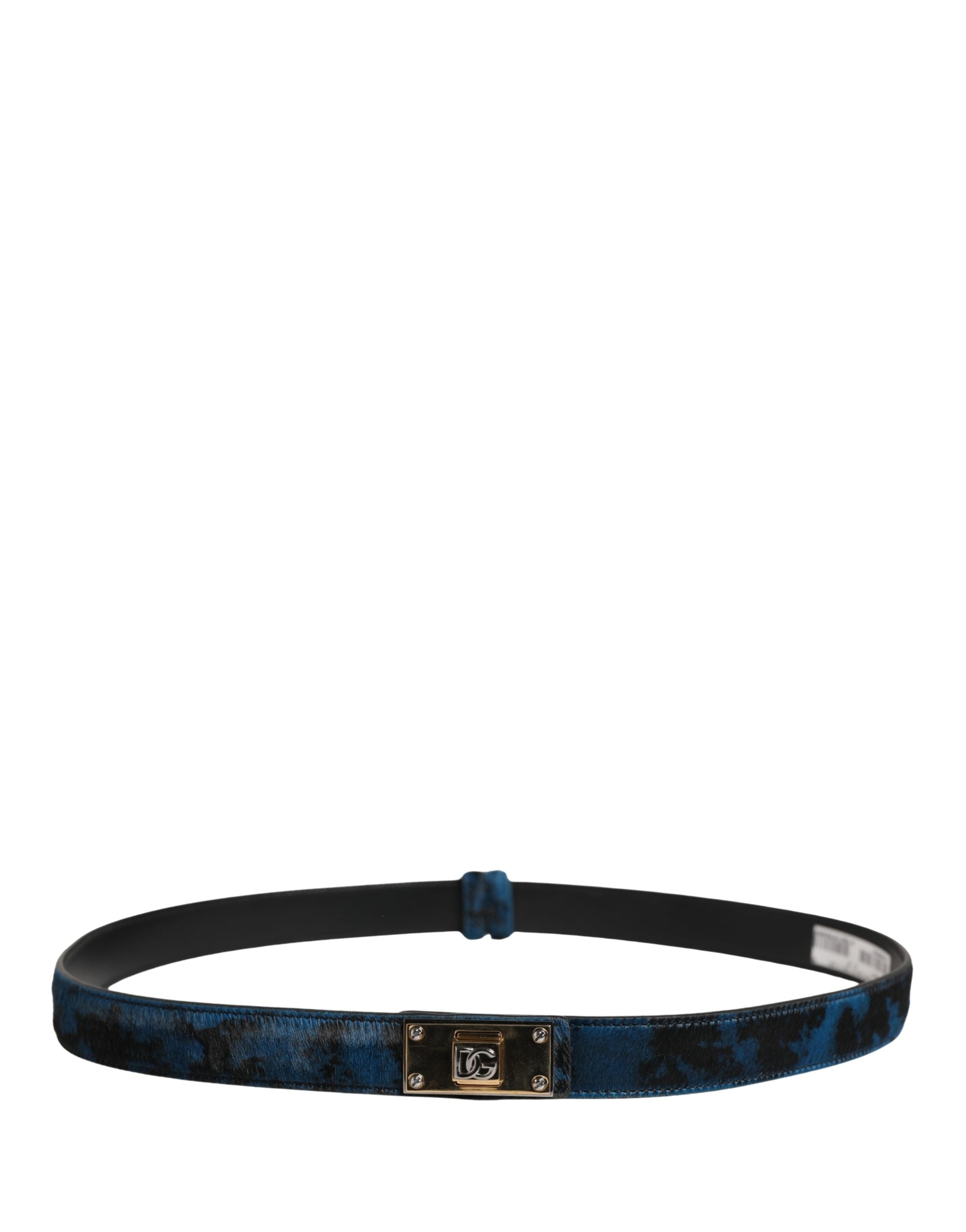 Men Blue Calf Leather Logo Metal Buckle Belt - ventzia