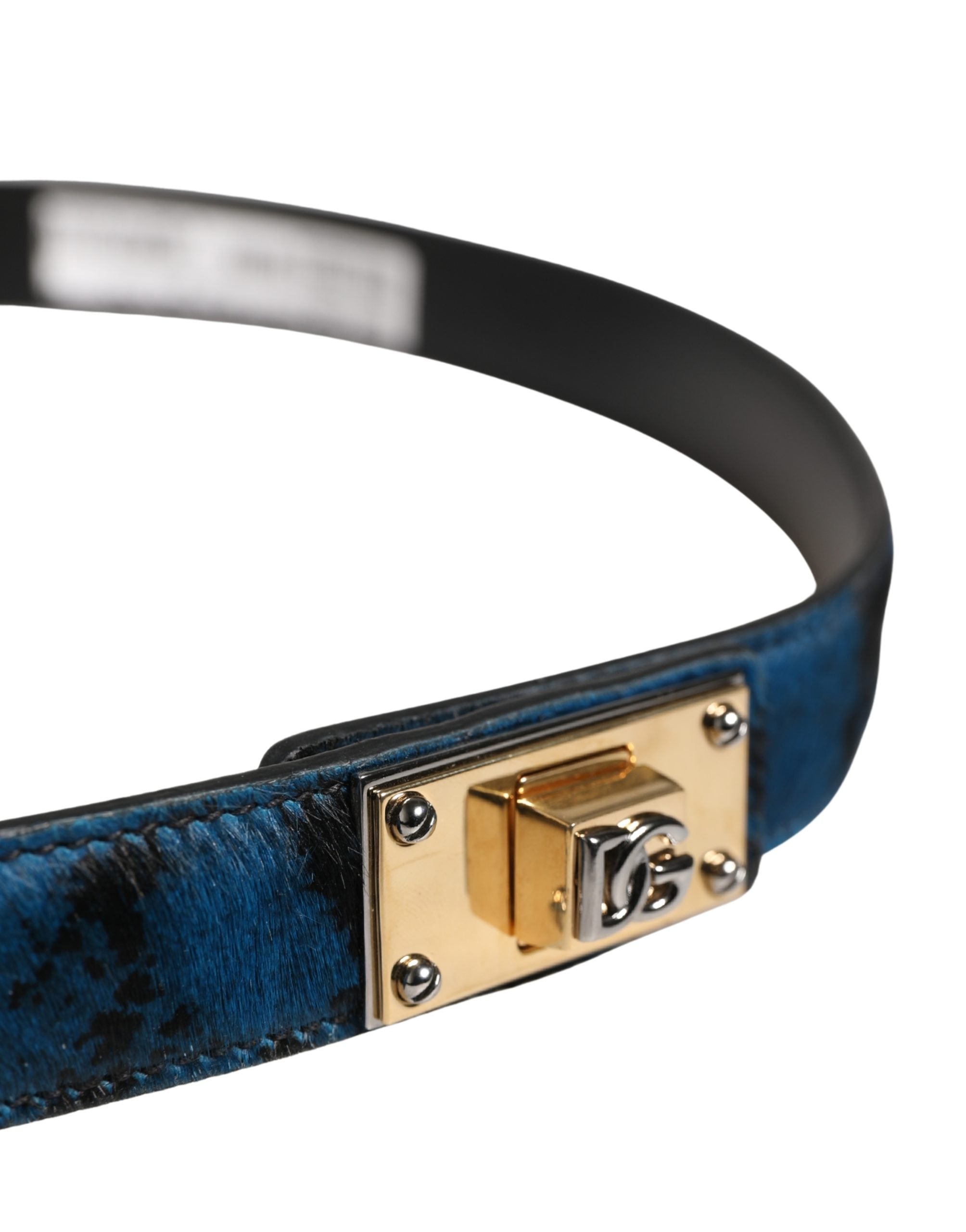 Men Blue Calf Leather Logo Metal Buckle Belt - ventzia