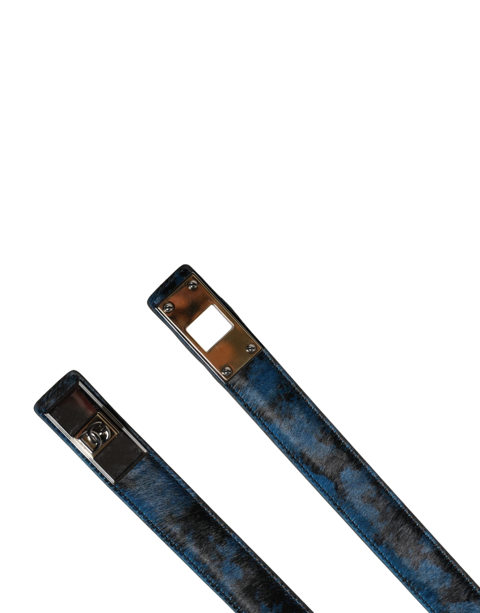 Men Blue Calf Leather Logo Metal Buckle Belt - ventzia