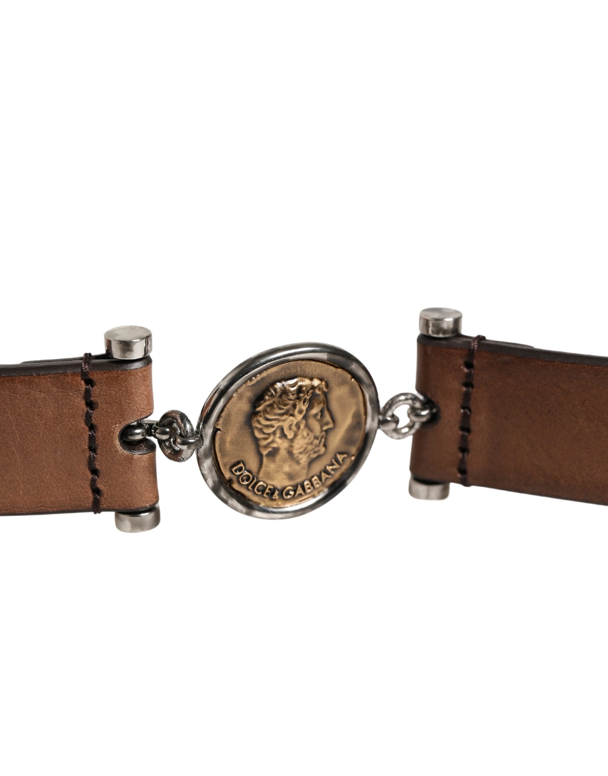 Men Brown Classic Leather Metal Buckle Belt - ventzia