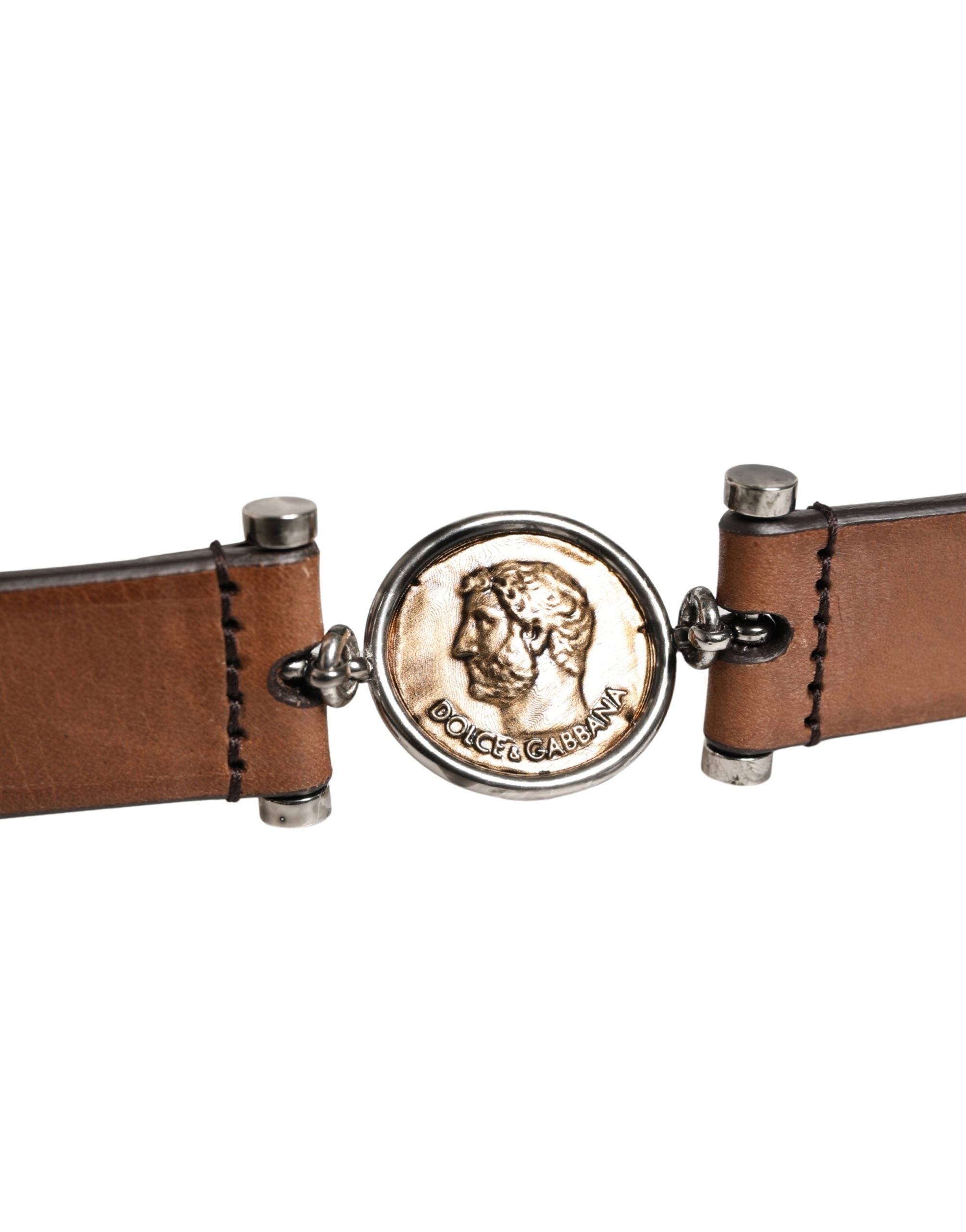 Men Brown Classic Leather Metal Buckle Belt - ventzia