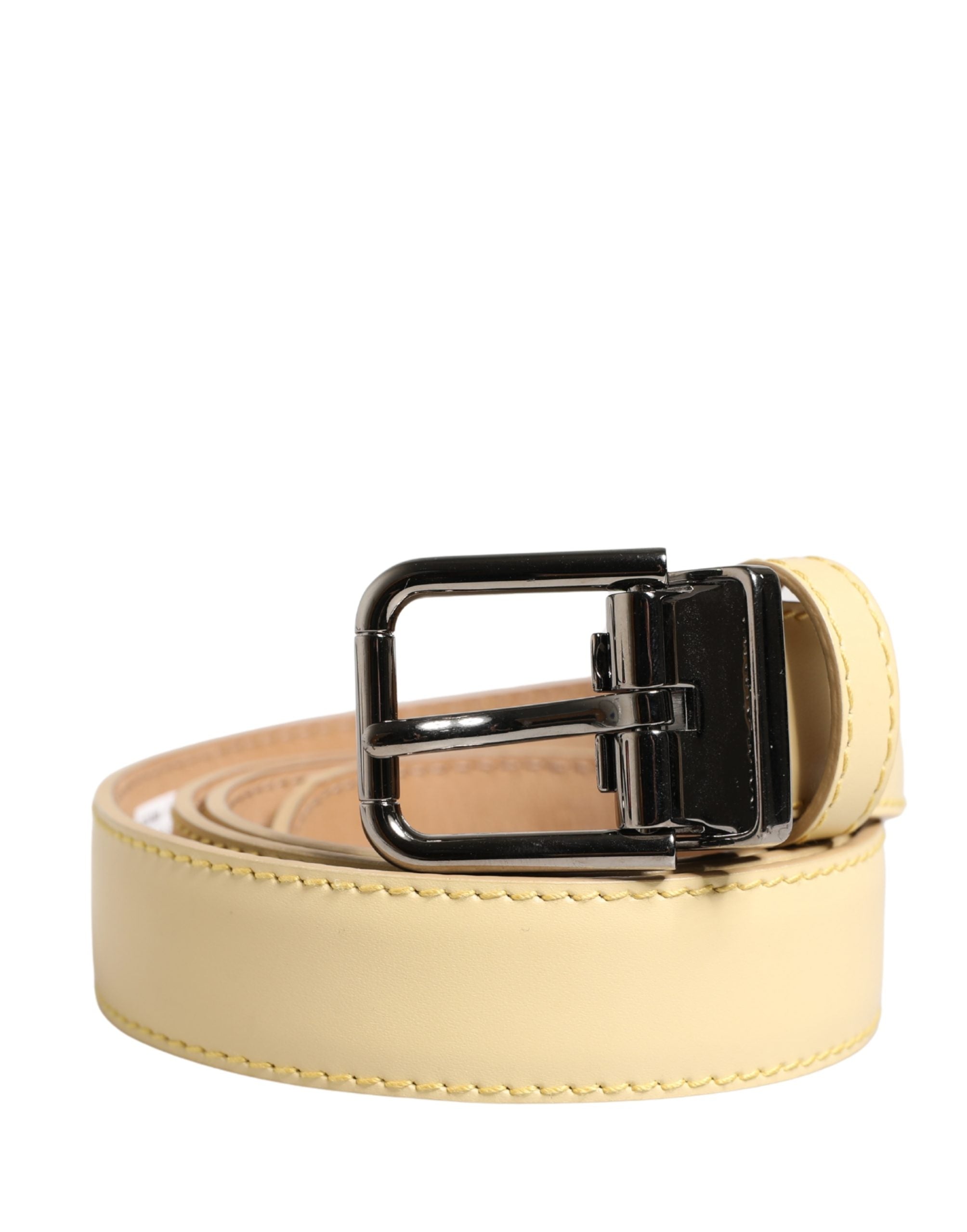 Men Yellow Classic Leather Metal Buckle Belt - ventzia