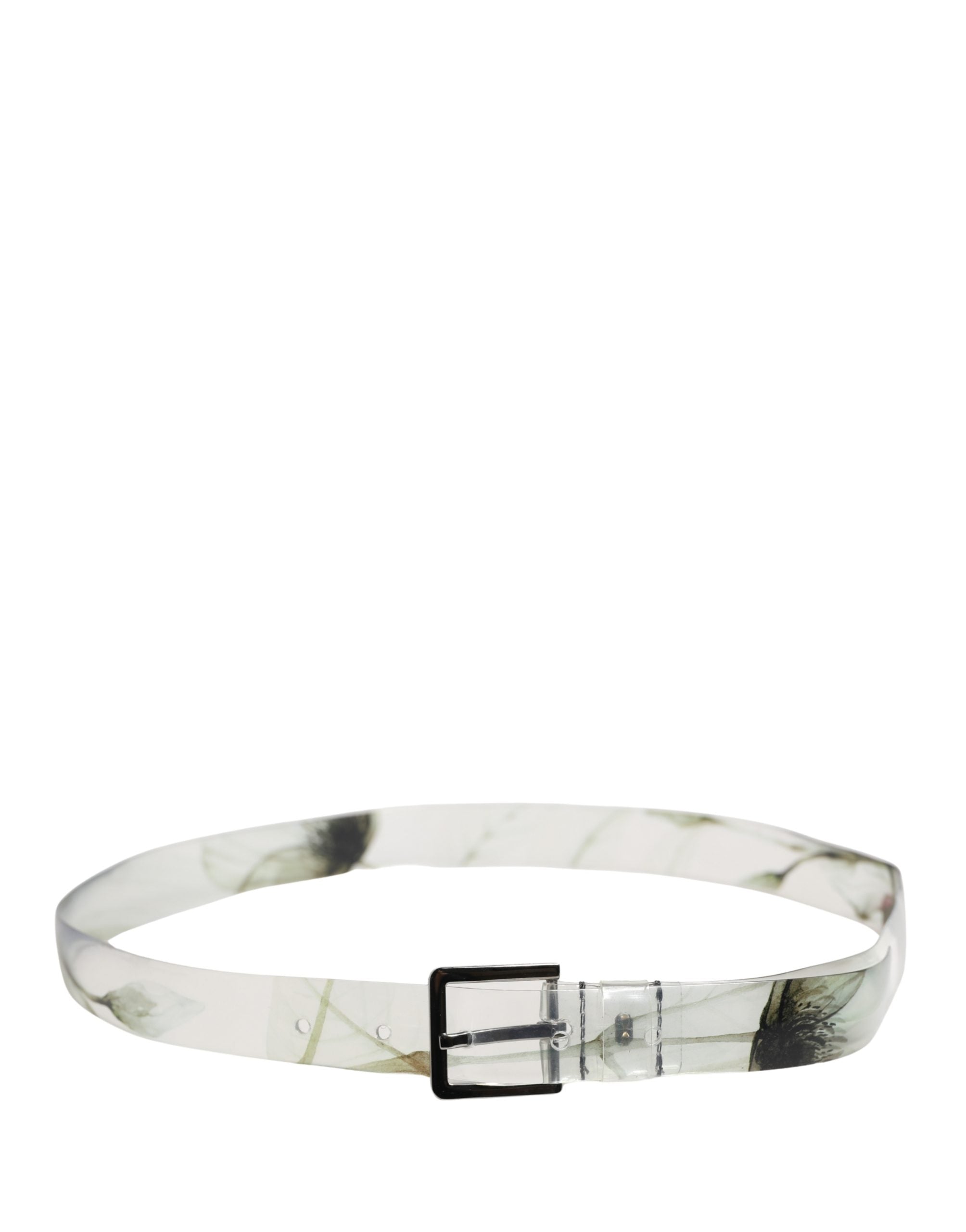 Men White Floral PVC Silver Metal Buckle Belt - ventzia