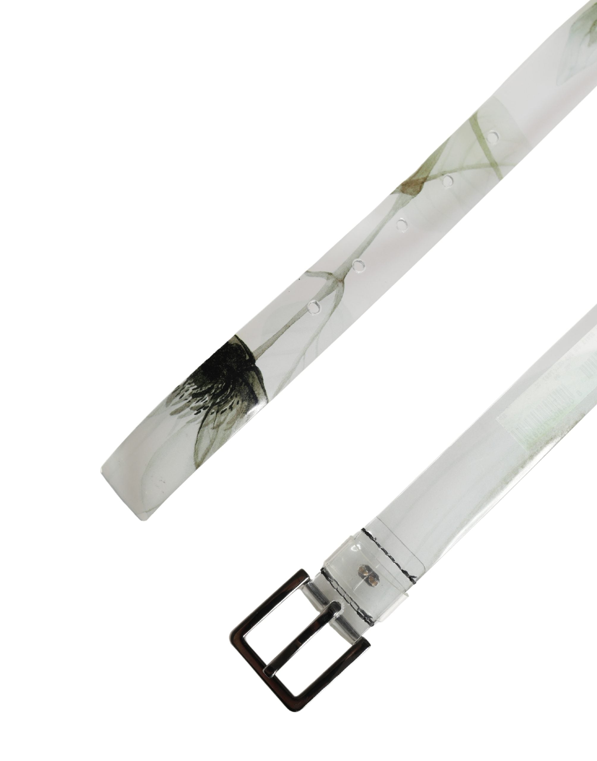 Men White Floral PVC Silver Metal Buckle Belt - ventzia