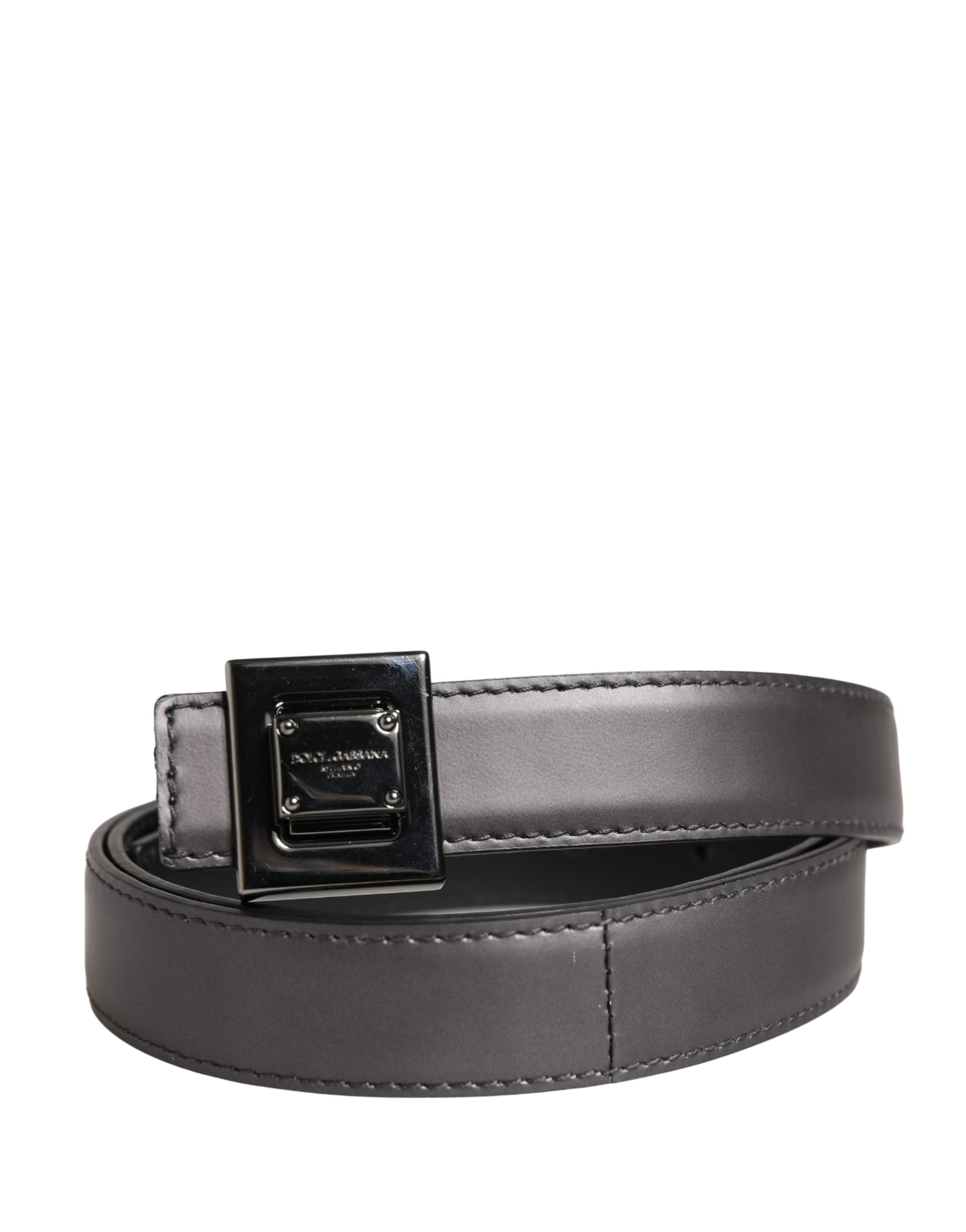 Men Silver Classic Leather Square Buckle Belt - ventzia