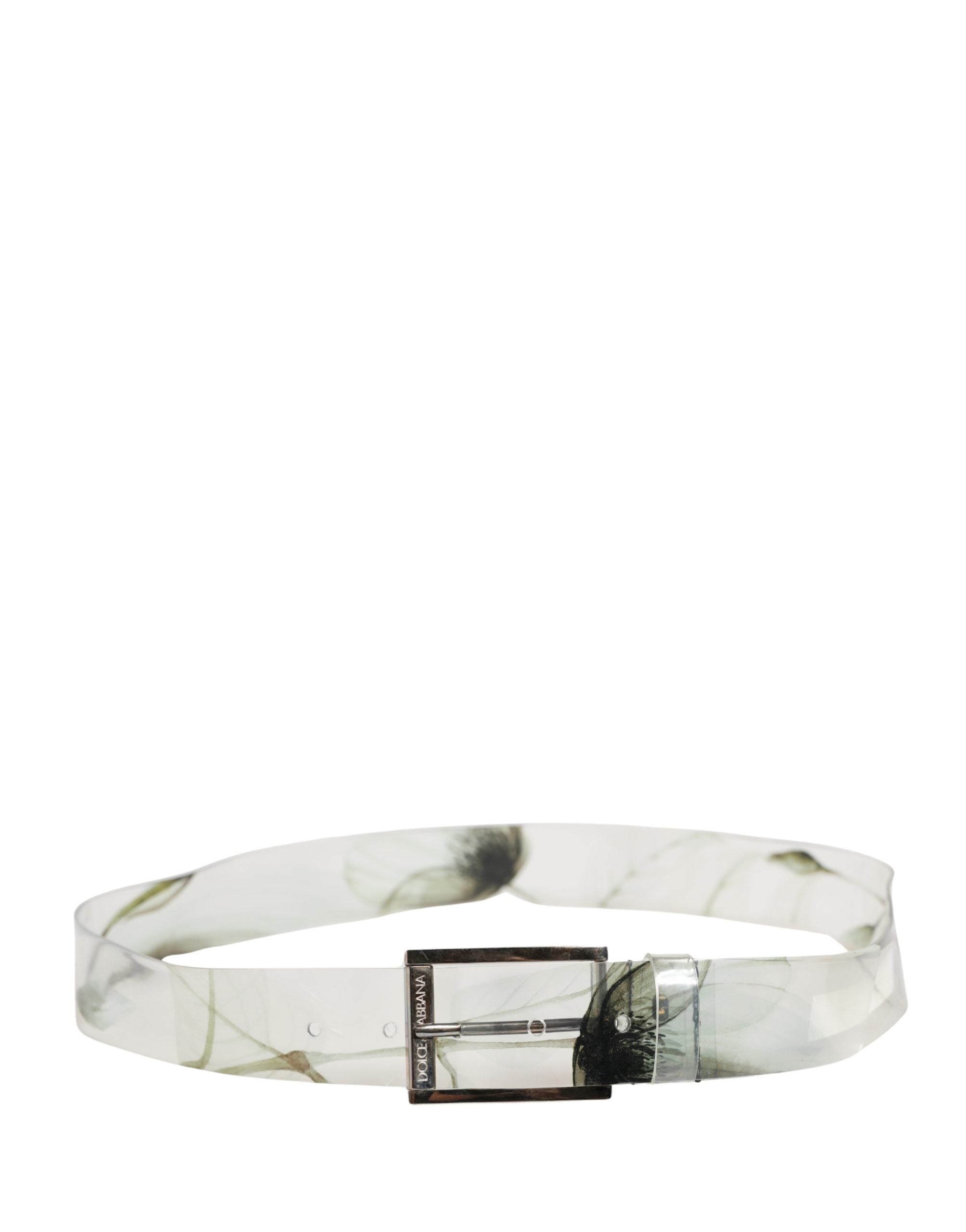 Men White Floral PVC Silver Metal Buckle Belt - ventzia