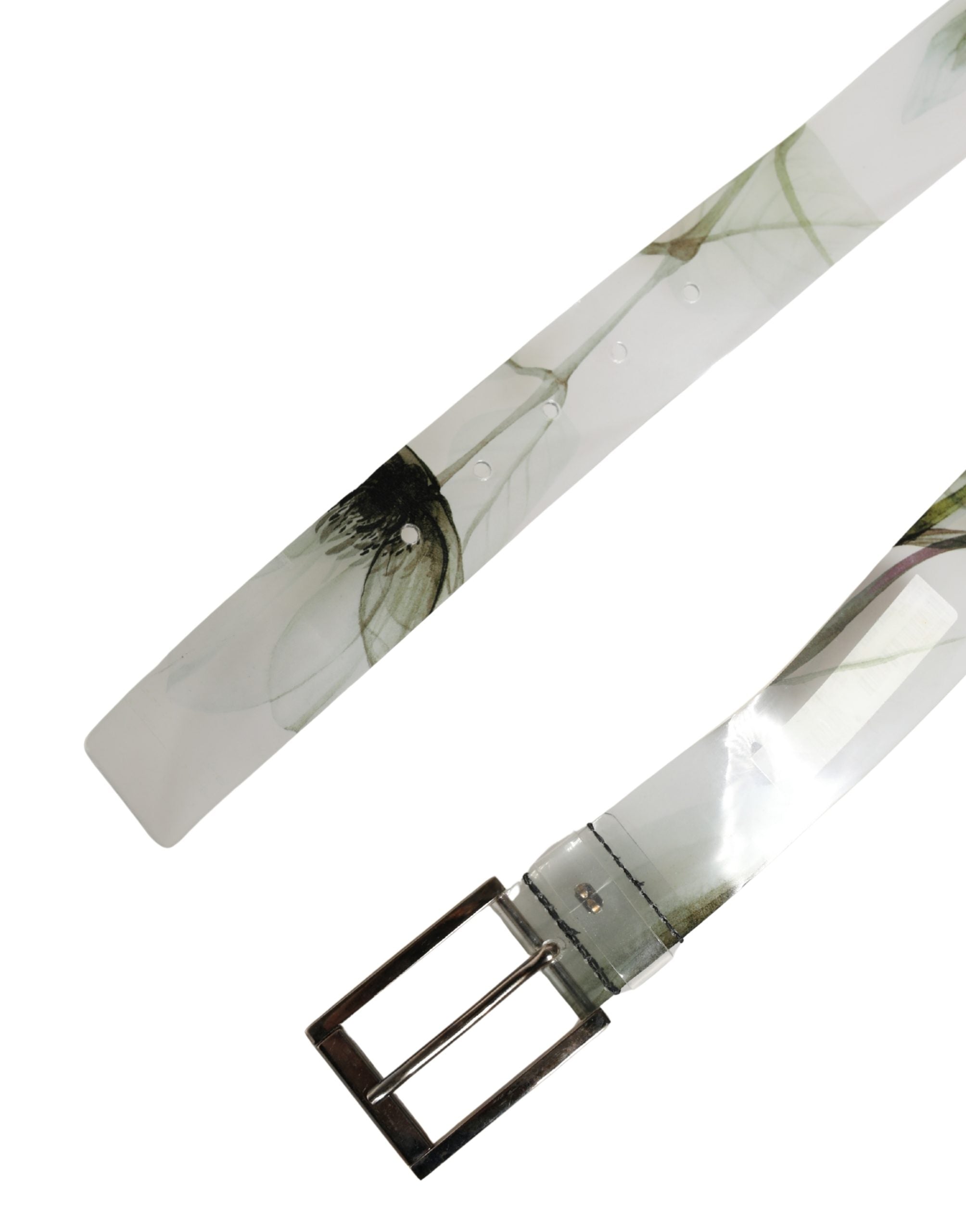 Men White Floral PVC Silver Metal Buckle Belt - ventzia