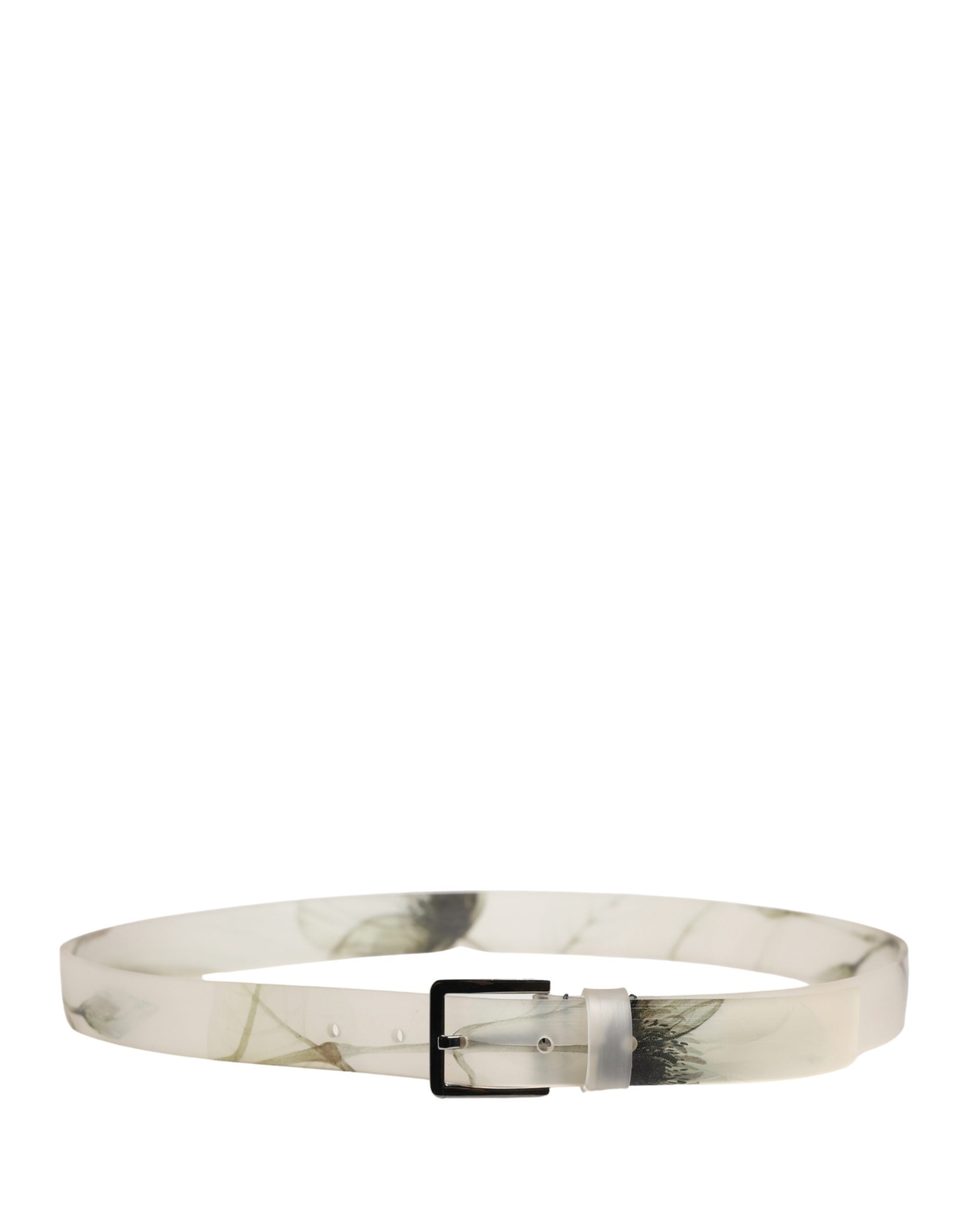 Men White Floral PVC Silver Metal Buckle Belt - ventzia