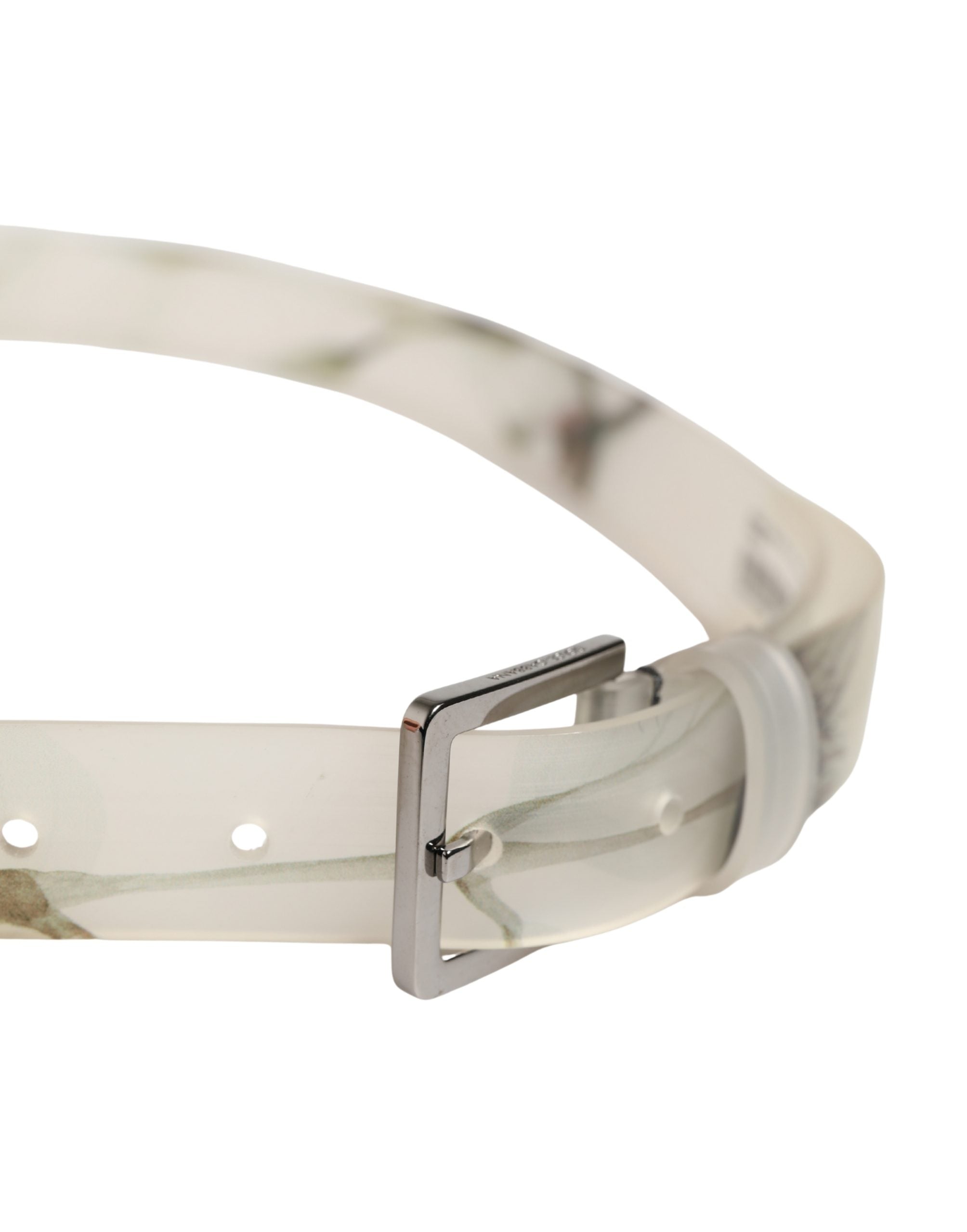 Men White Floral PVC Silver Metal Buckle Belt - ventzia