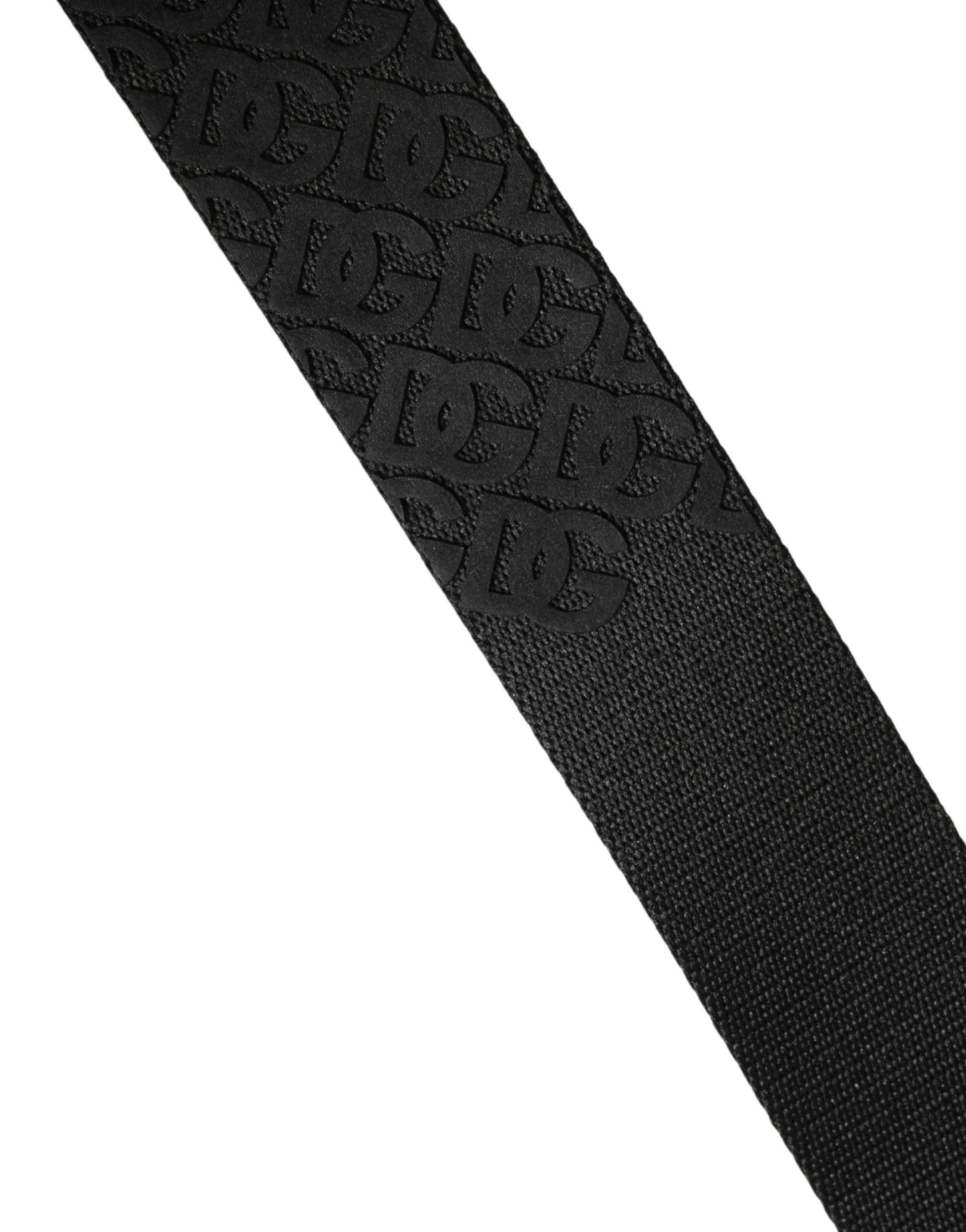 Men Black DG Logo Polyester Metal Buckle Belt - ventzia
