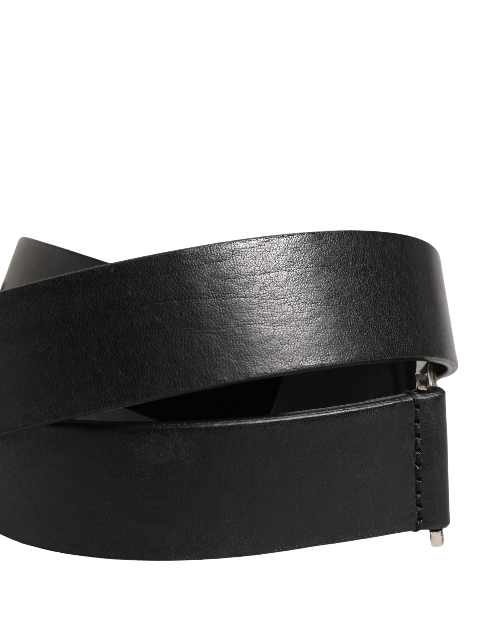 Men Black Classic Leather Metal Buckle Belt - ventzia