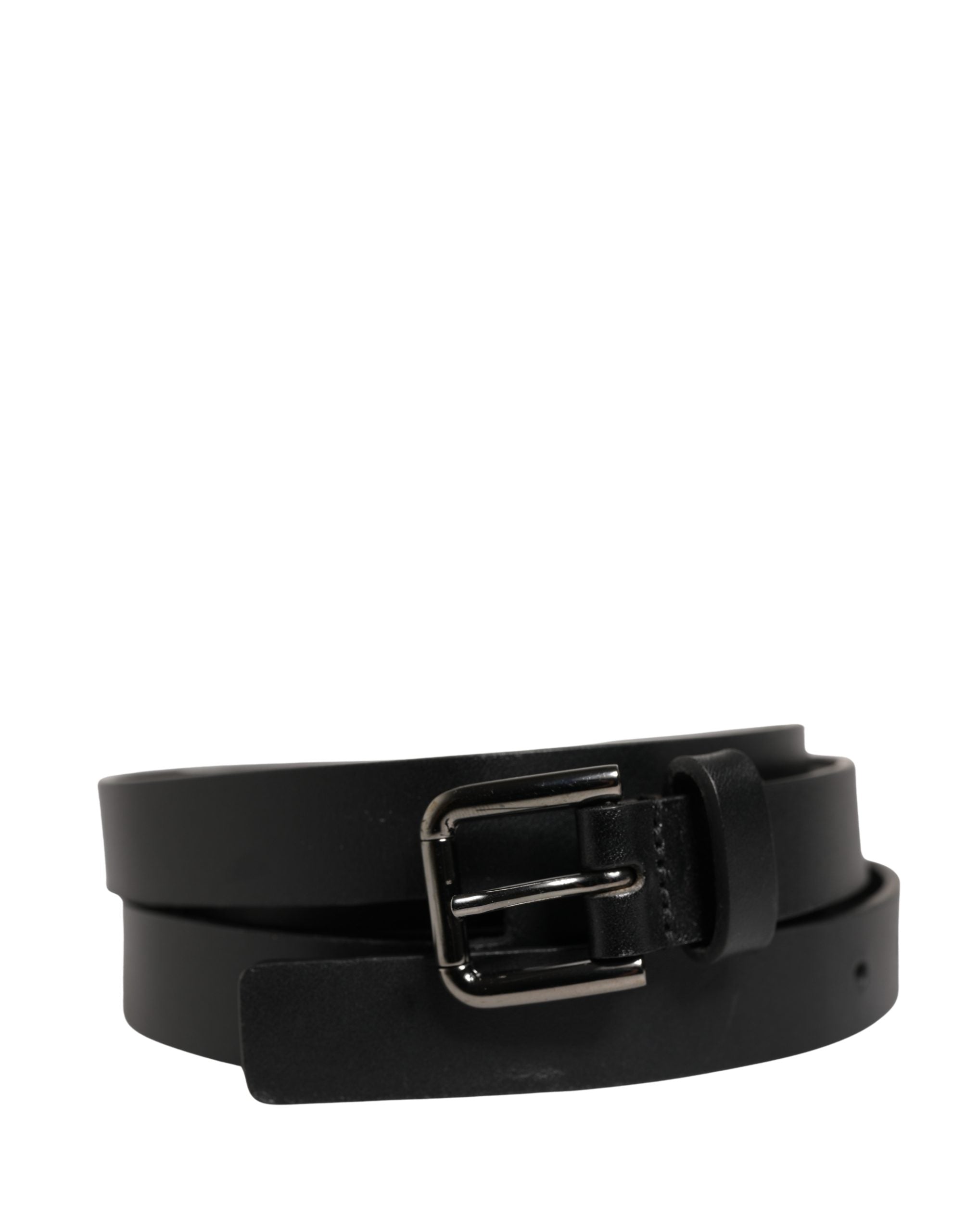 Black Double Strap Leather Silver Buckle Belt - ventzia