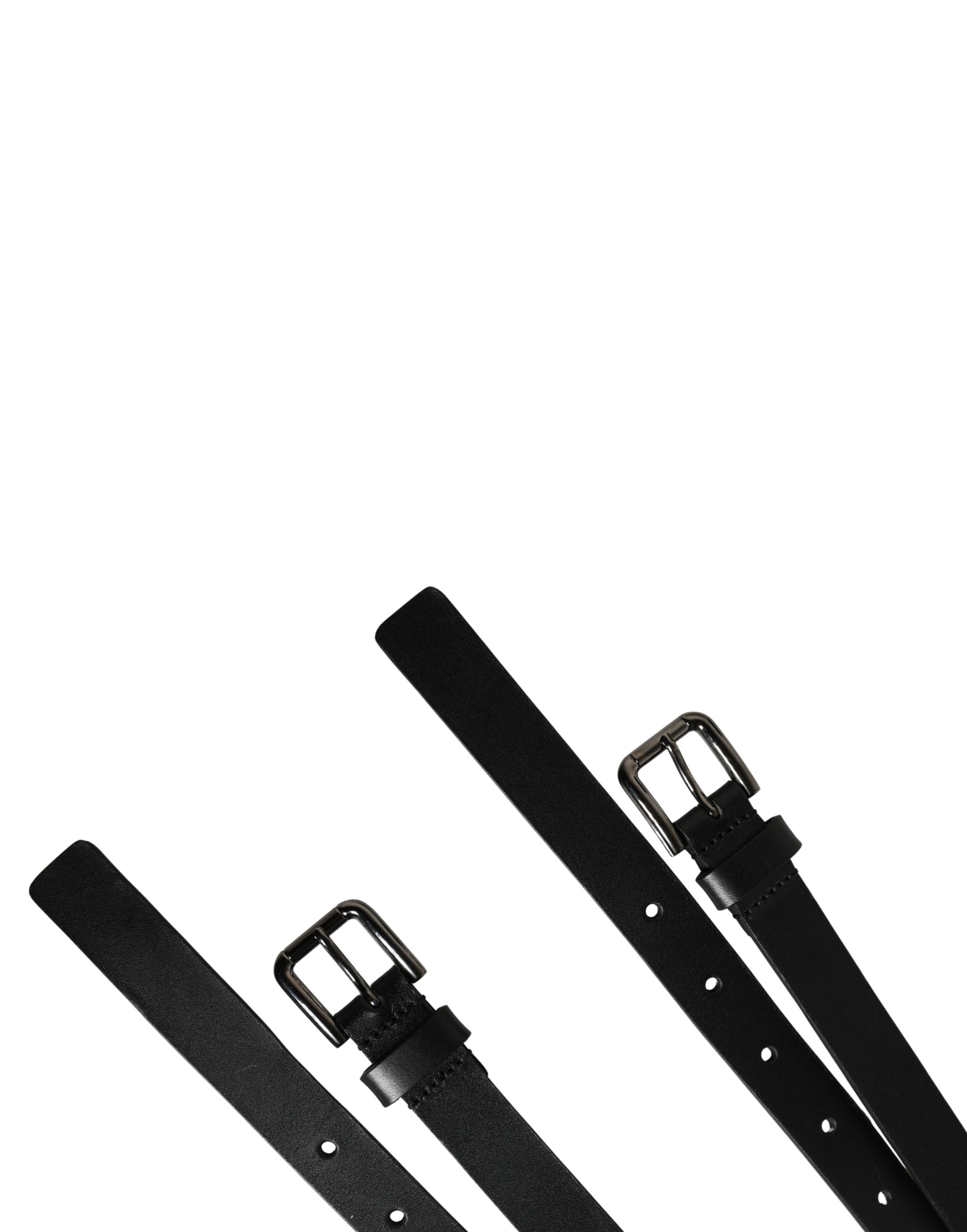 Black Double Strap Leather Silver Buckle Belt - ventzia