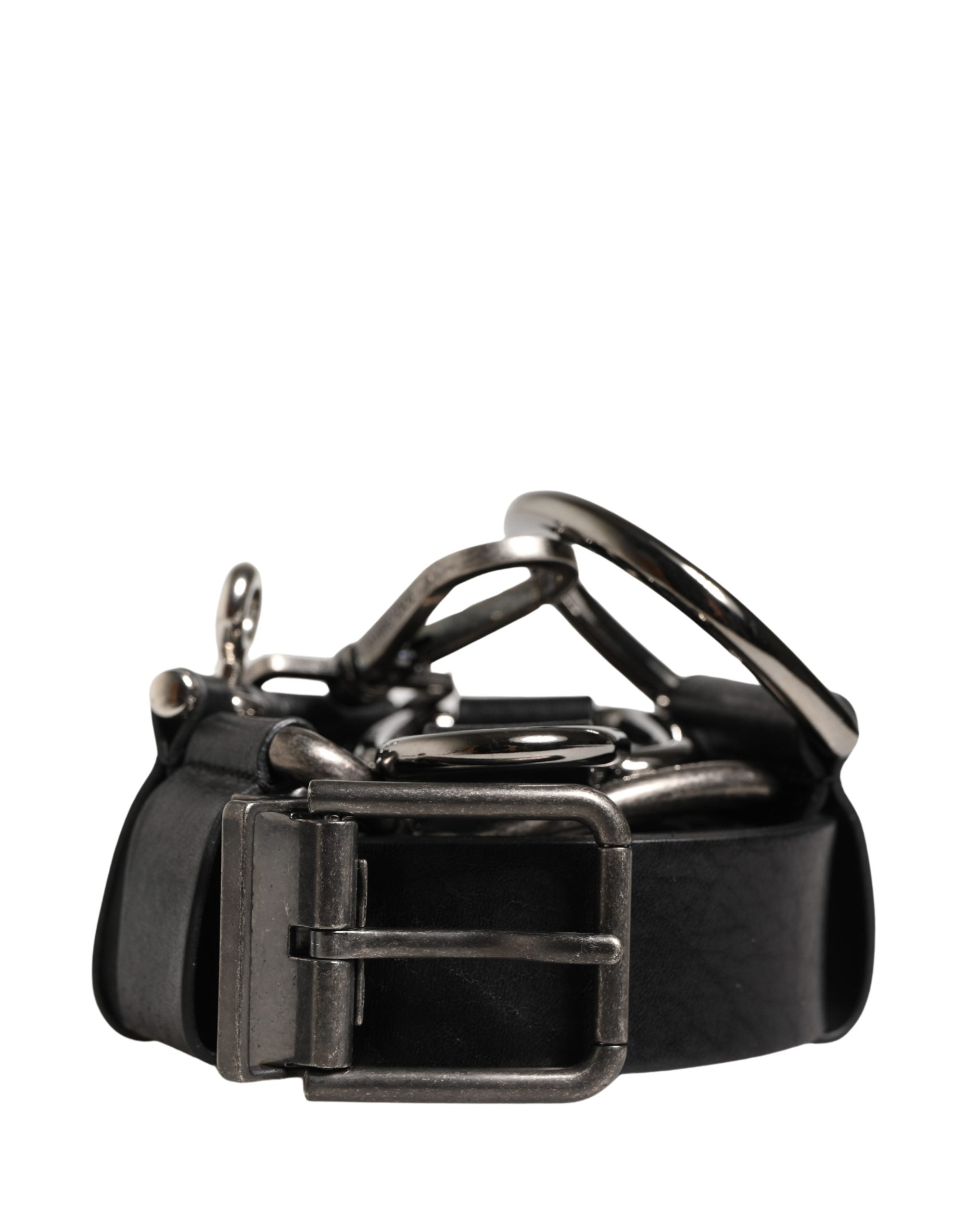 Black Calf Leather Silver Metal Buckle Belt - ventzia