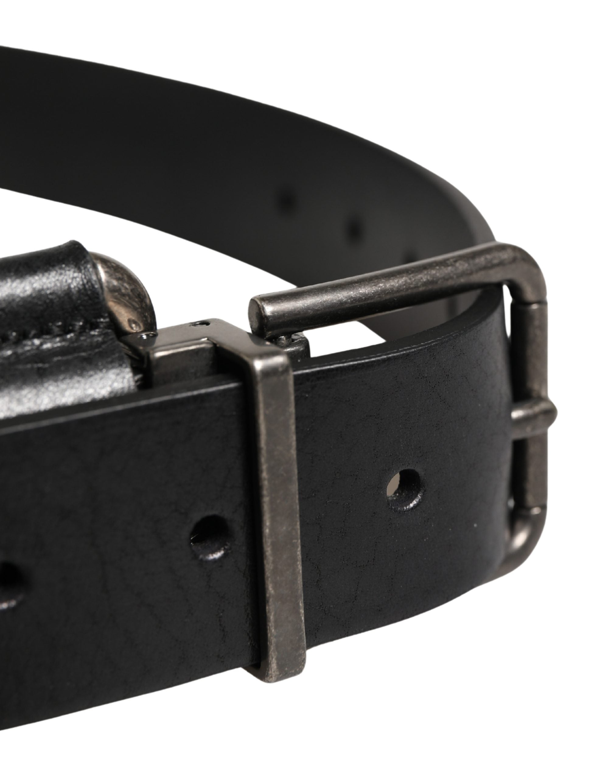 Black Calf Leather Silver Metal Buckle Belt - ventzia