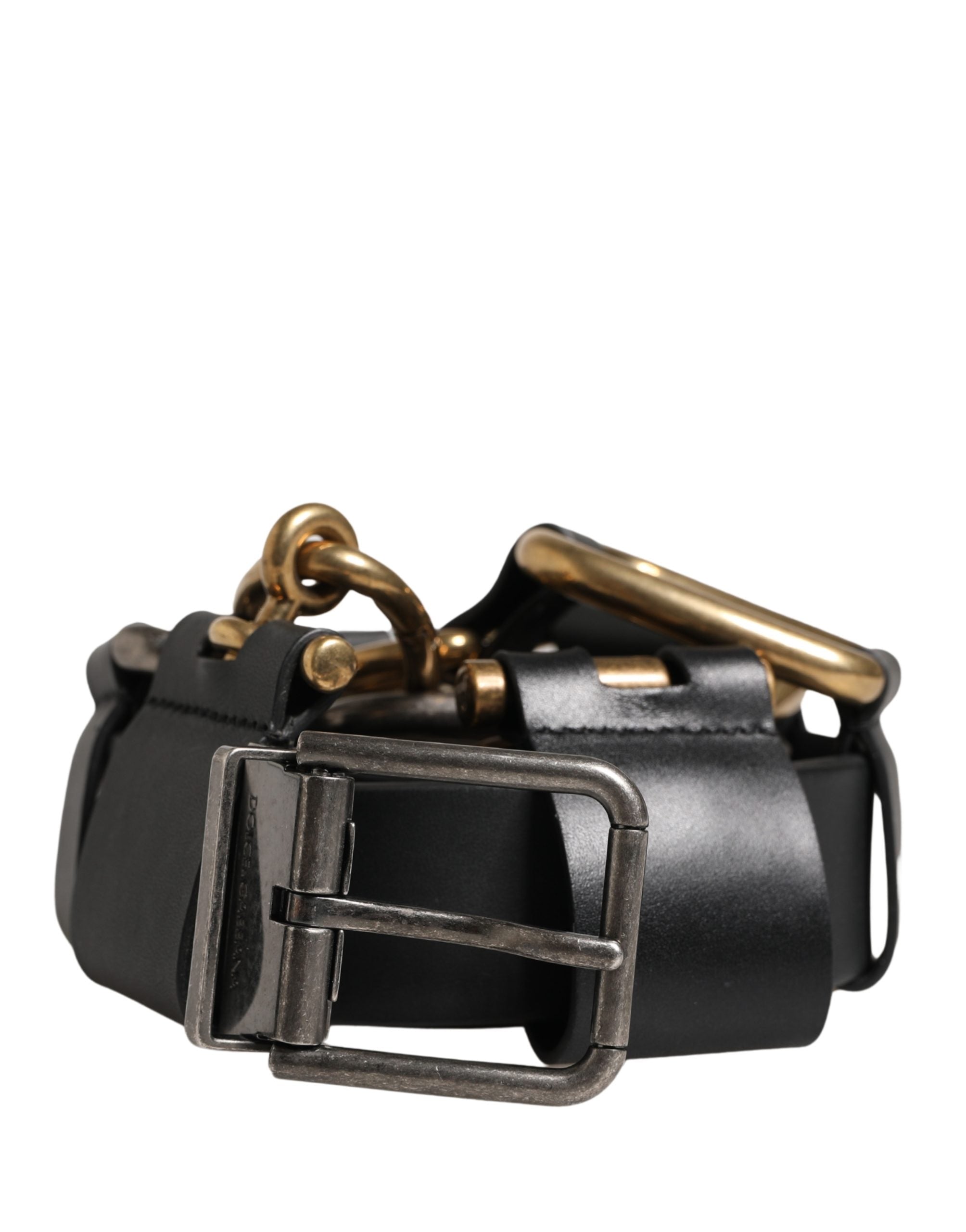 Men Black Classic Leather Metal Buckle Belt - ventzia