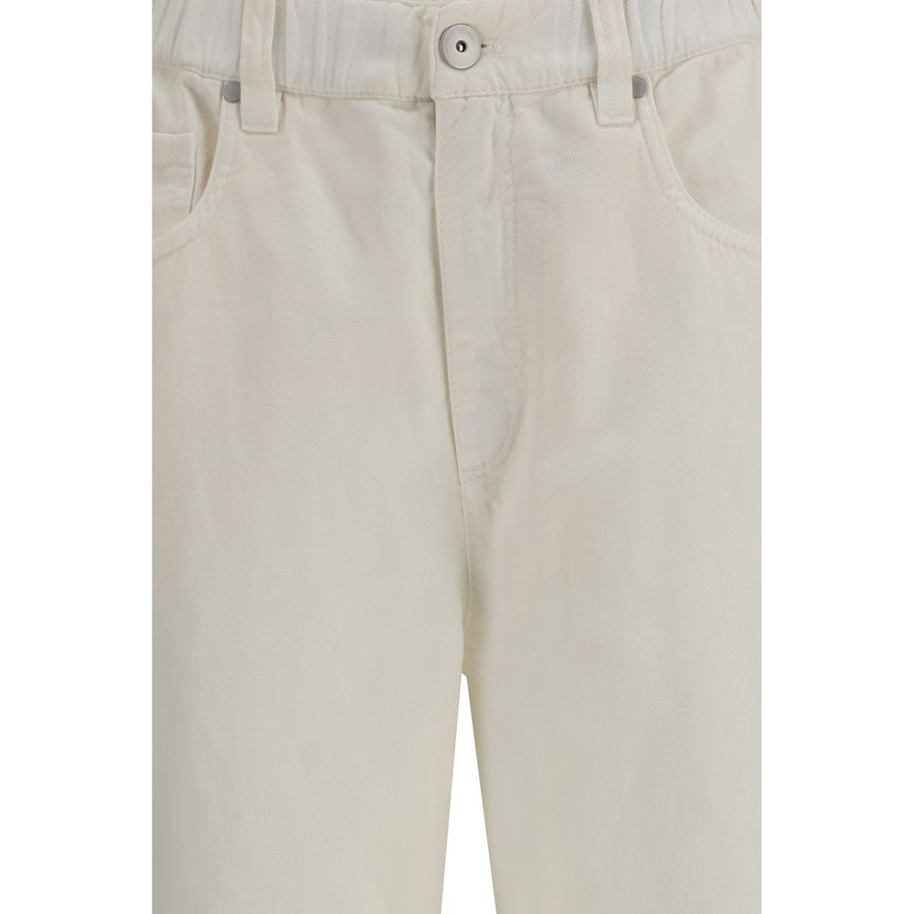 White Cotton Relaxed Fit Jeans - ventzia