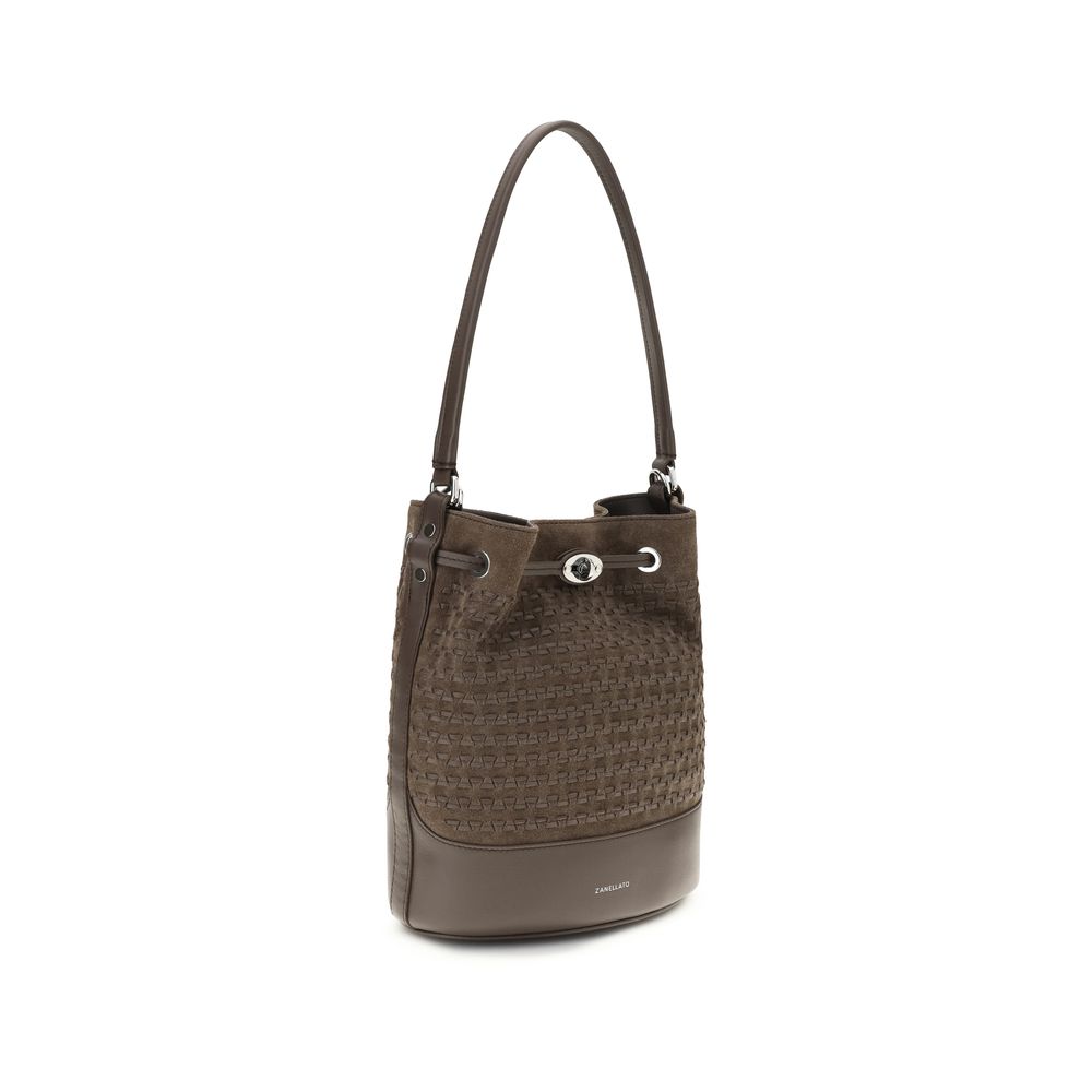 Brown Calf Leather Bos Taurus Backet Bag - ventzia